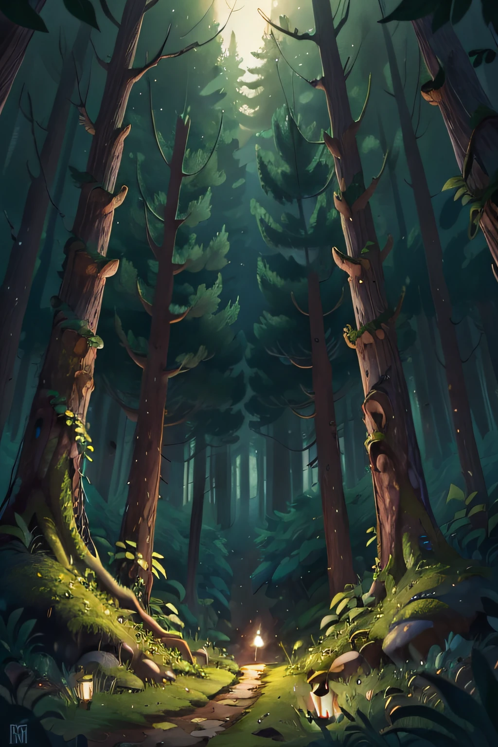 a forest at night