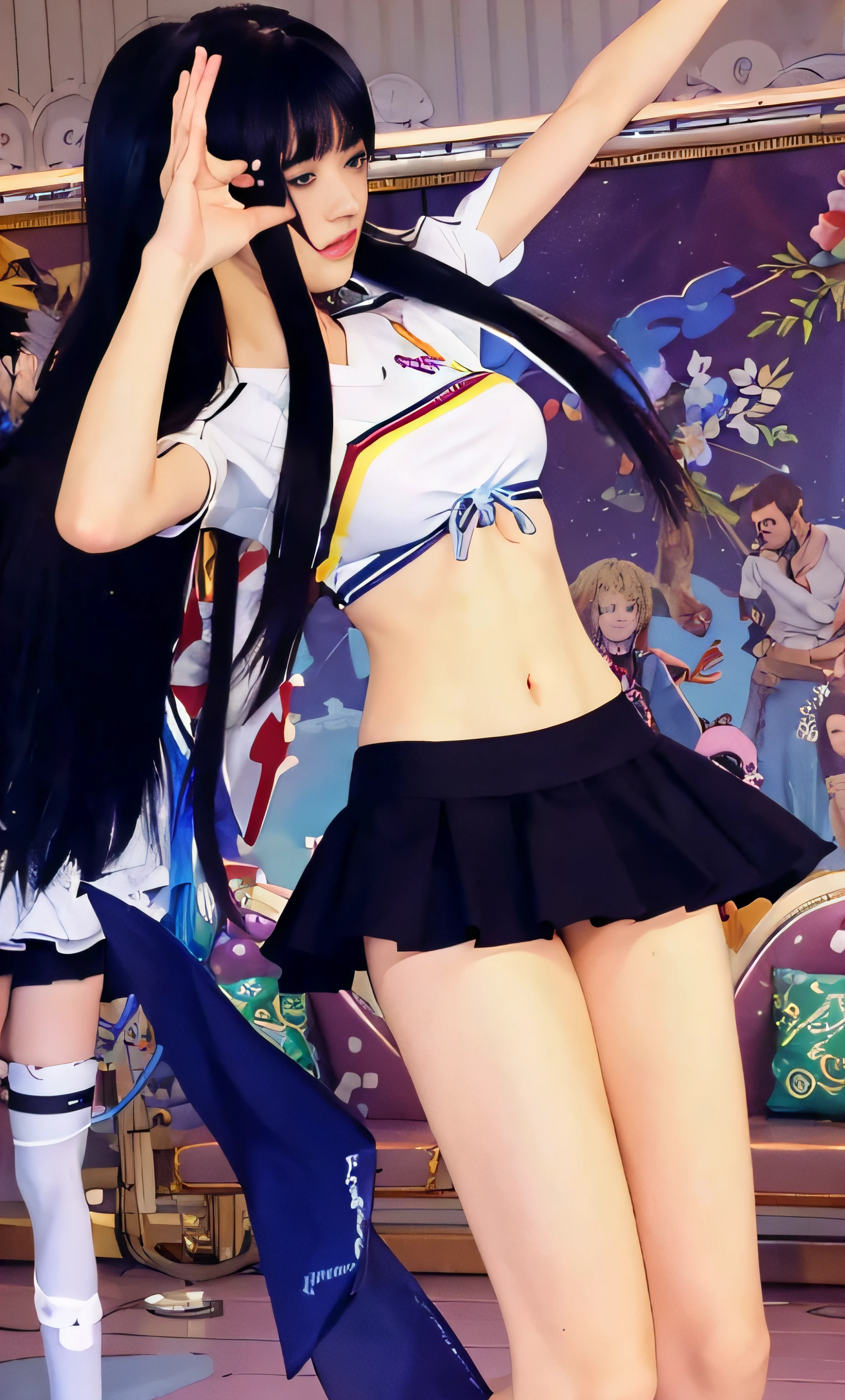 Anime girl in a short skirt and a dancing white shirt, Estilo de pista Azur, ikki tousen | |, Fazer videogame Azur Lane, Personagens de Azur Lane, deusa anime, Estilo Anime Ecchi, Caudas duplas, visual novel cg | |, , arte cg anime suave, noire cena mal-humorada, Preto - Mago Cabelo, pixiv 3dcg | |