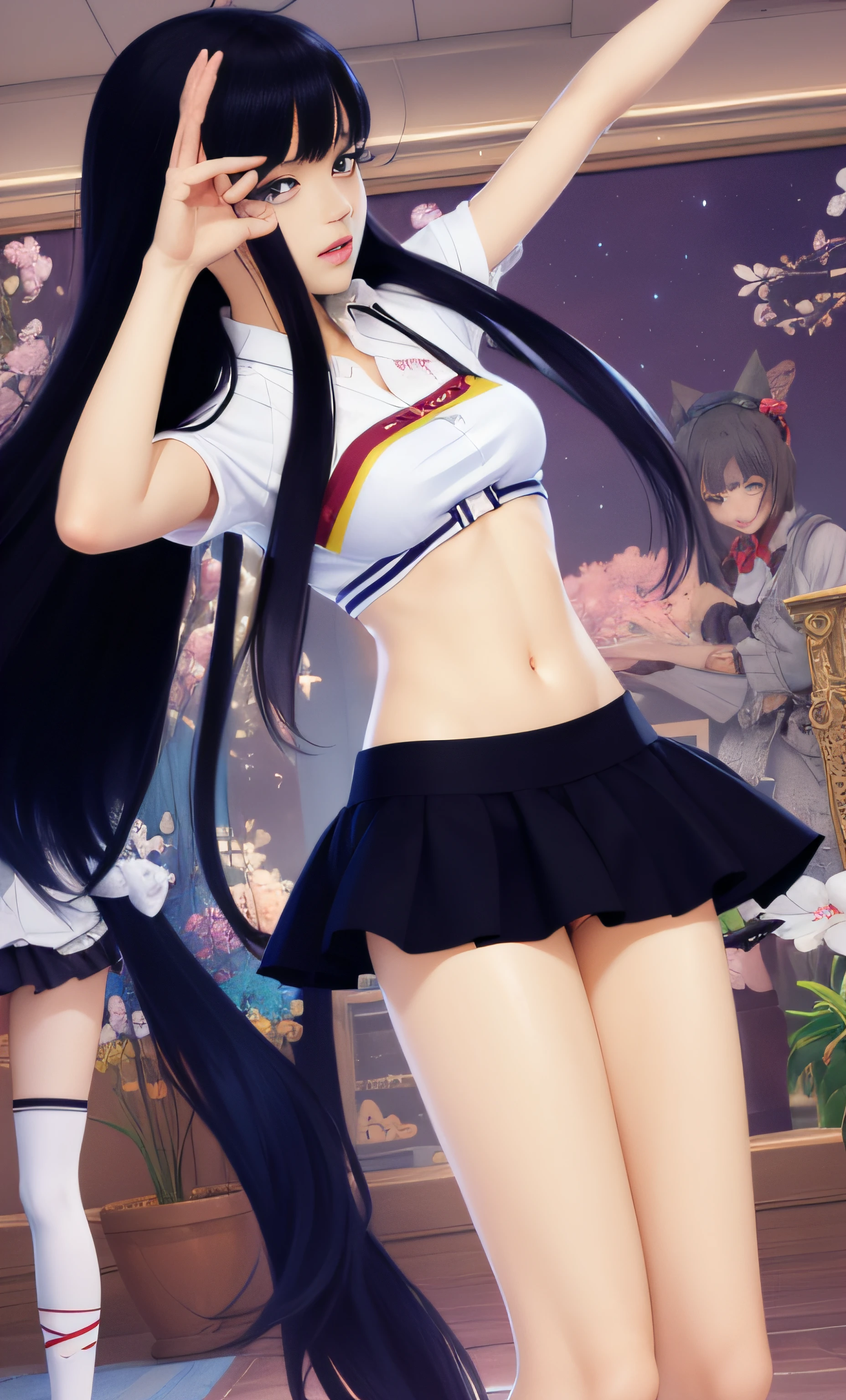 Anime girl in a short skirt and a dancing white shirt, Estilo de pista Azur, ikki tousen | |, Fazer videogame Azur Lane, Personagens de Azur Lane, deusa anime, Estilo Anime Ecchi, Caudas duplas, visual novel cg | |, Loli, arte cg anime suave, noire cena mal-humorada, Preto - Mago Cabelo, pixiv 3dcg | |