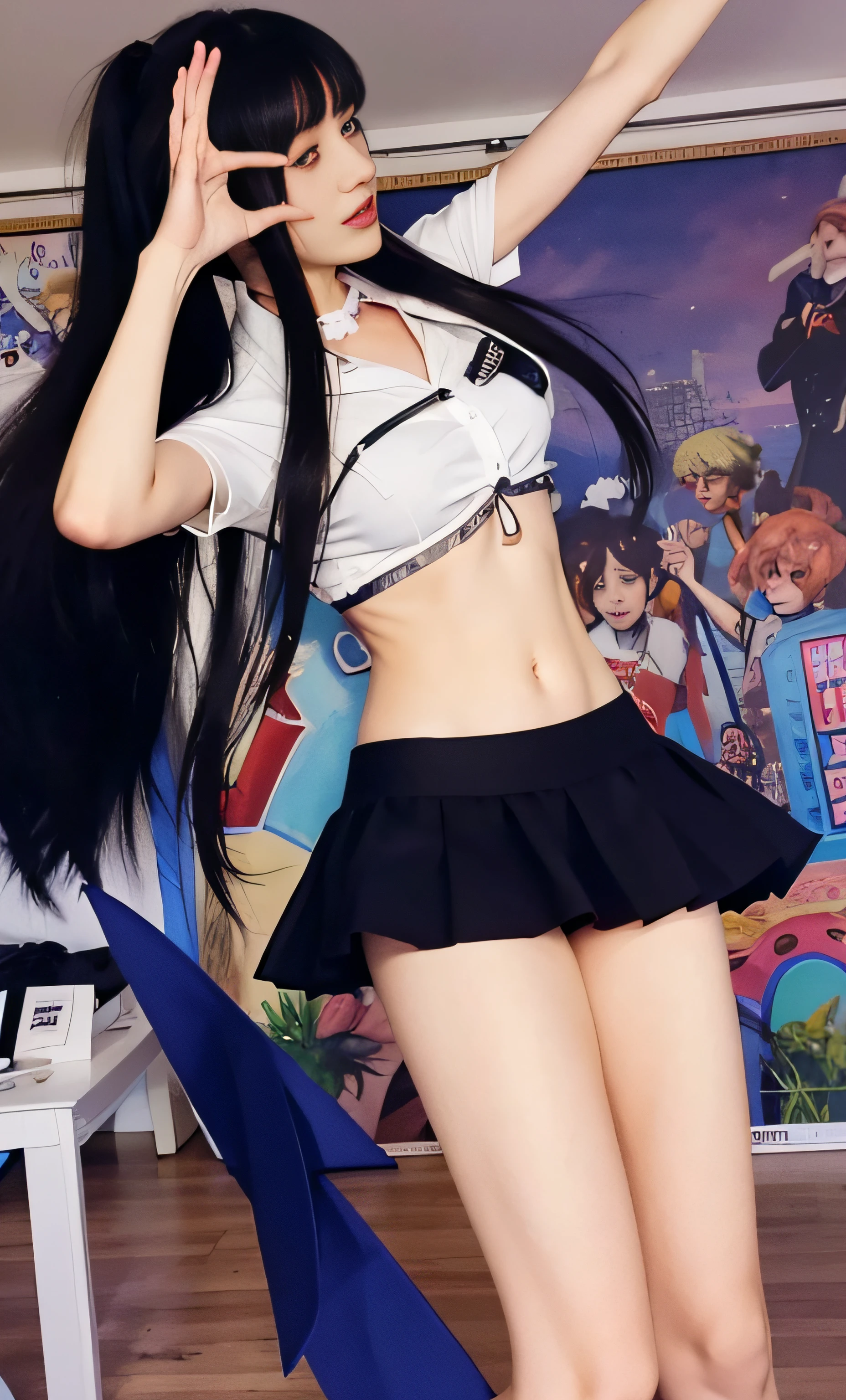 Anime girl in a short skirt and a dancing white shirt, Estilo de pista Azur, ikki tousen | |, Fazer videogame Azur Lane, Personagens de Azur Lane, deusa anime, Estilo Anime Ecchi, Caudas duplas, visual novel cg | |, , arte cg anime suave, noire cena mal-humorada, Preto - Mago Cabelo, pixiv 3dcg | |