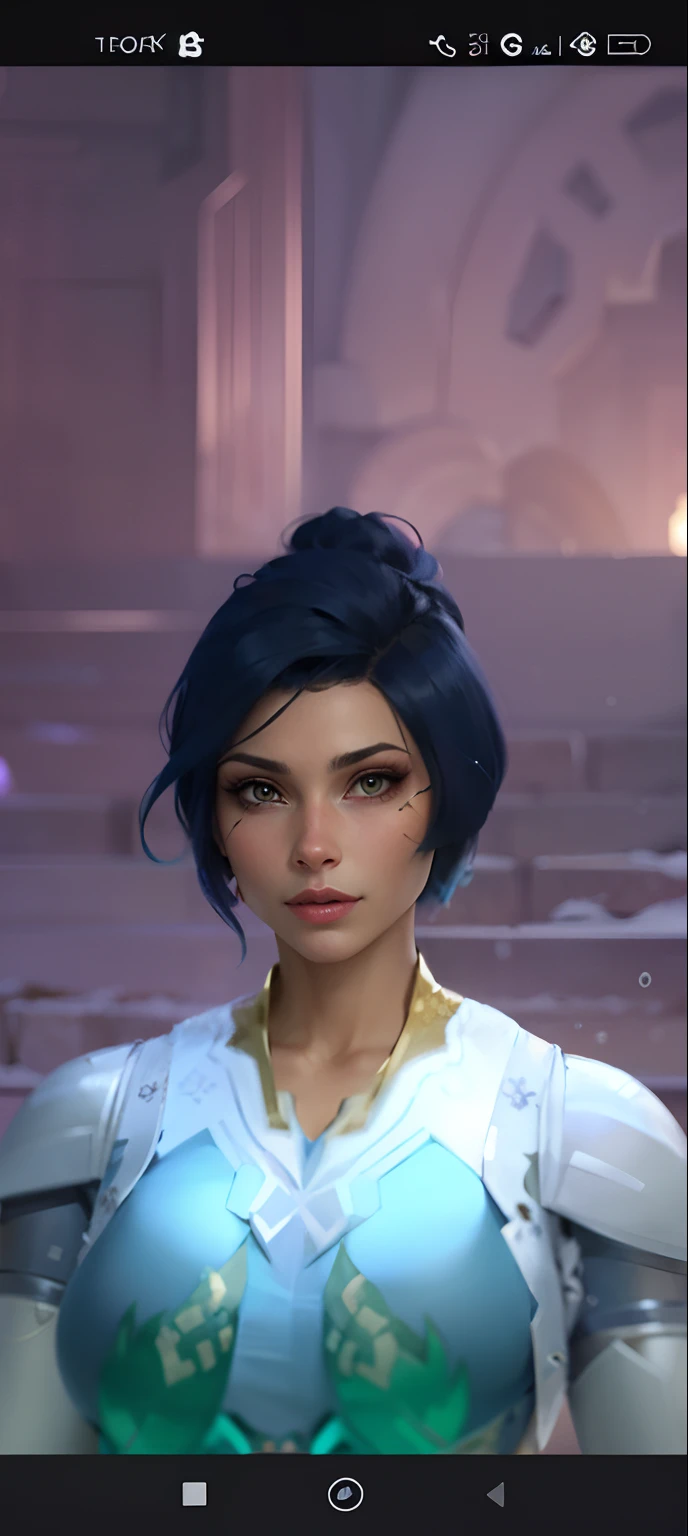 a close up of a person in a blue dress with a blue hair, short blue haired woman, ingame image, cattie - brie of mithril hall, brigitte, avatar image, zenra taliyah, inspired by Adélaïde Victoire Hall, taliyah, pharah, alluring mesmer woman, ethereal vaporous tan skin, icey snow background, hd, high quality, masterpiece, snow, beautiful snowy background, bloom, 4k