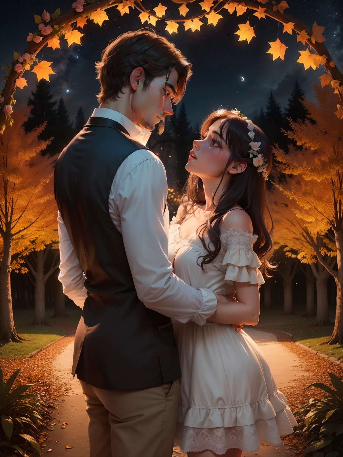Man and Woman, Well, it's a marvelous night for a moondance With the stars up above in your eyes A fantabulous night to make romance 'Neath the cover of October skies And all the leaves on the trees are fallin' To the sound of the breezes that blow An' I'm trying to please to the callin' Of your heart strings that play soft and low And all the nights magic seems to whisper and hush And all the soft moonlight seems to shine in your blush Can I just have one more moondance with you, my love? Can I just make some more romance with you, my love? Well, I wanna make love to you tonight I can't wait 'til the morning has come And I know now the time is just right And straight in to my arms you will run And when you come, my heart will be waiting To make sure that you're never alone There and then, all my dreams will come true, dear There and then, I will make you my own And every time I touch you, you just tremble inside And I know how much you want me that you can't hide Can I just have one m