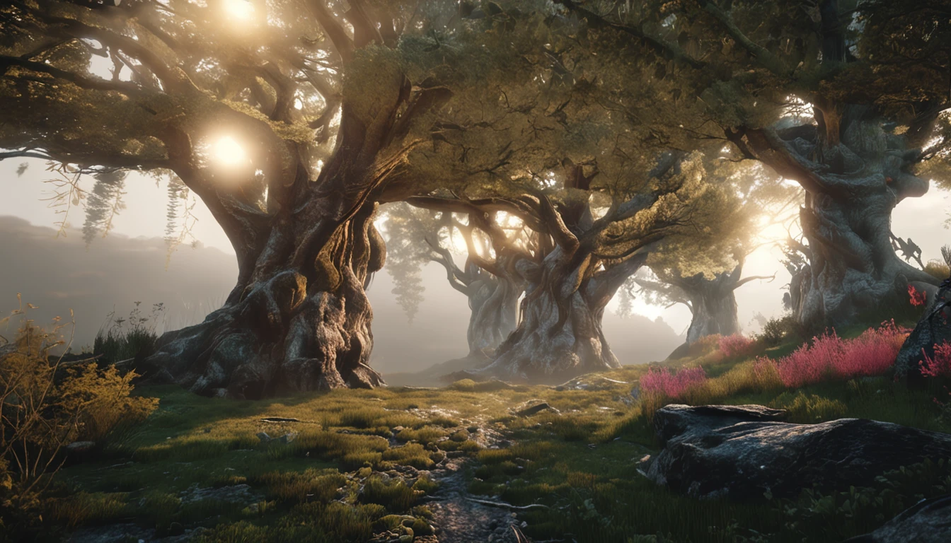 A mystical journey through an ancient forest, where young man character meets in the forest a wise old man and learn valuable life lessons. iluminador, transformative and magical, encantador, ethereal. outro mundo. misterioso, espiritual e comovente. create an atmosphere of mystery and spiritual depth. profundo, thought-provoking and philosophical, Valuable life lessons learned