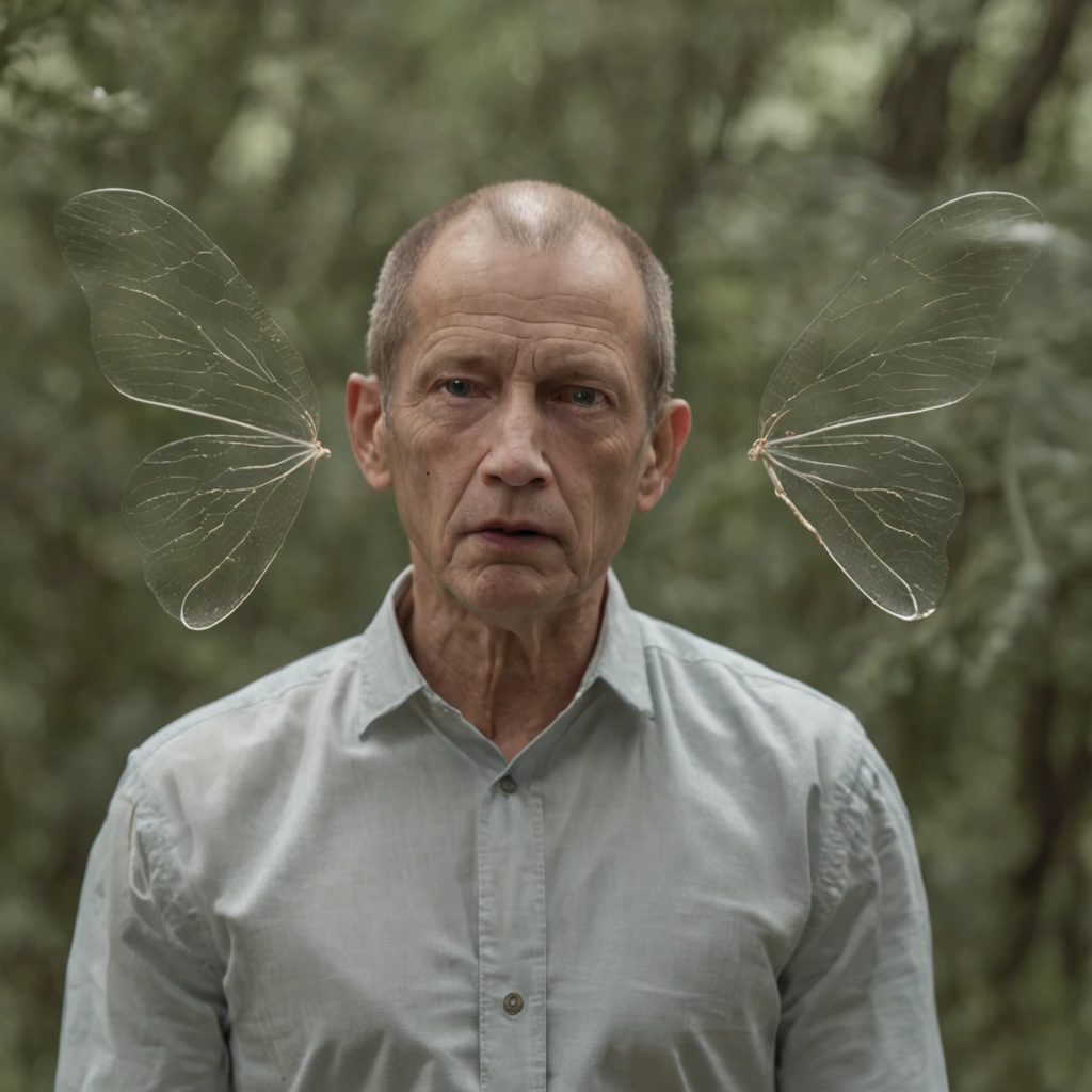 melhor qualidade, obra-prima, ultra-high-resolution, (fotorrealista: 1.4), Surrealismo, Dreamlike, FusionArt, a man standing showing a sad, desperate look, behind him and grabbed his clothes, dezenas de pessoas com a barriga transparente, very tiny the size of firefly insects, eles representam a mente do homem falando e gritando em seus ouvidos.