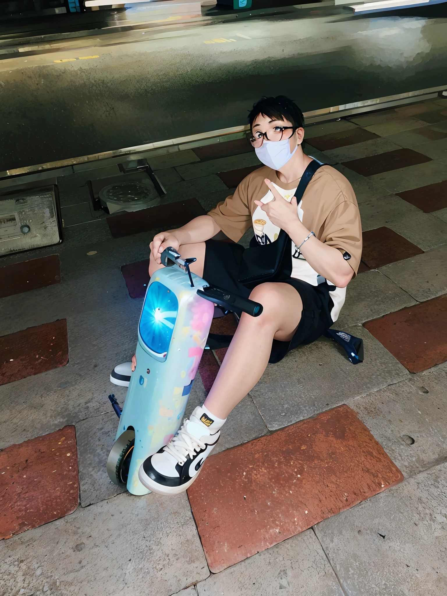 There is a man standing next to a guitar in a store, album cover, holding a guitar, 🔞🤡, nostalgic atmosphere, lo fi, pop punk style, shot with an iphone 1 0, shot with a leica sl2, headshot 1024px, in a mall, with a Nikon z9 shot, chillhop, smooth background, sitting people drinking beer