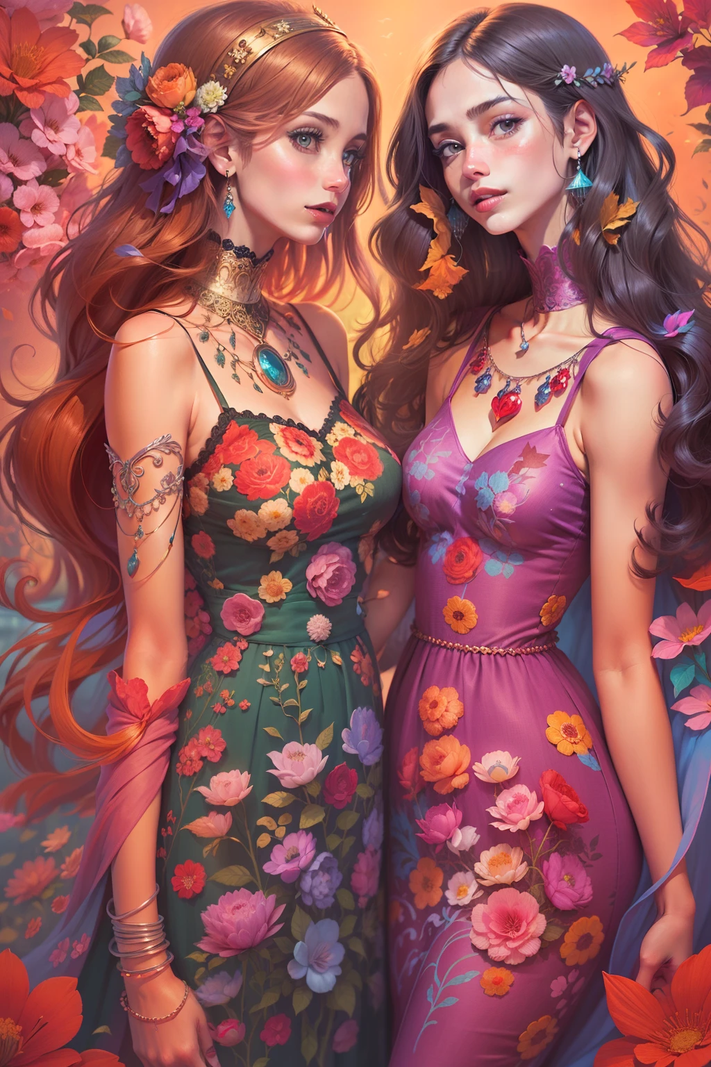 "Friends at heart, Soul Sisters, High-quality digital illustration with vibrant colors and delicate details.+"