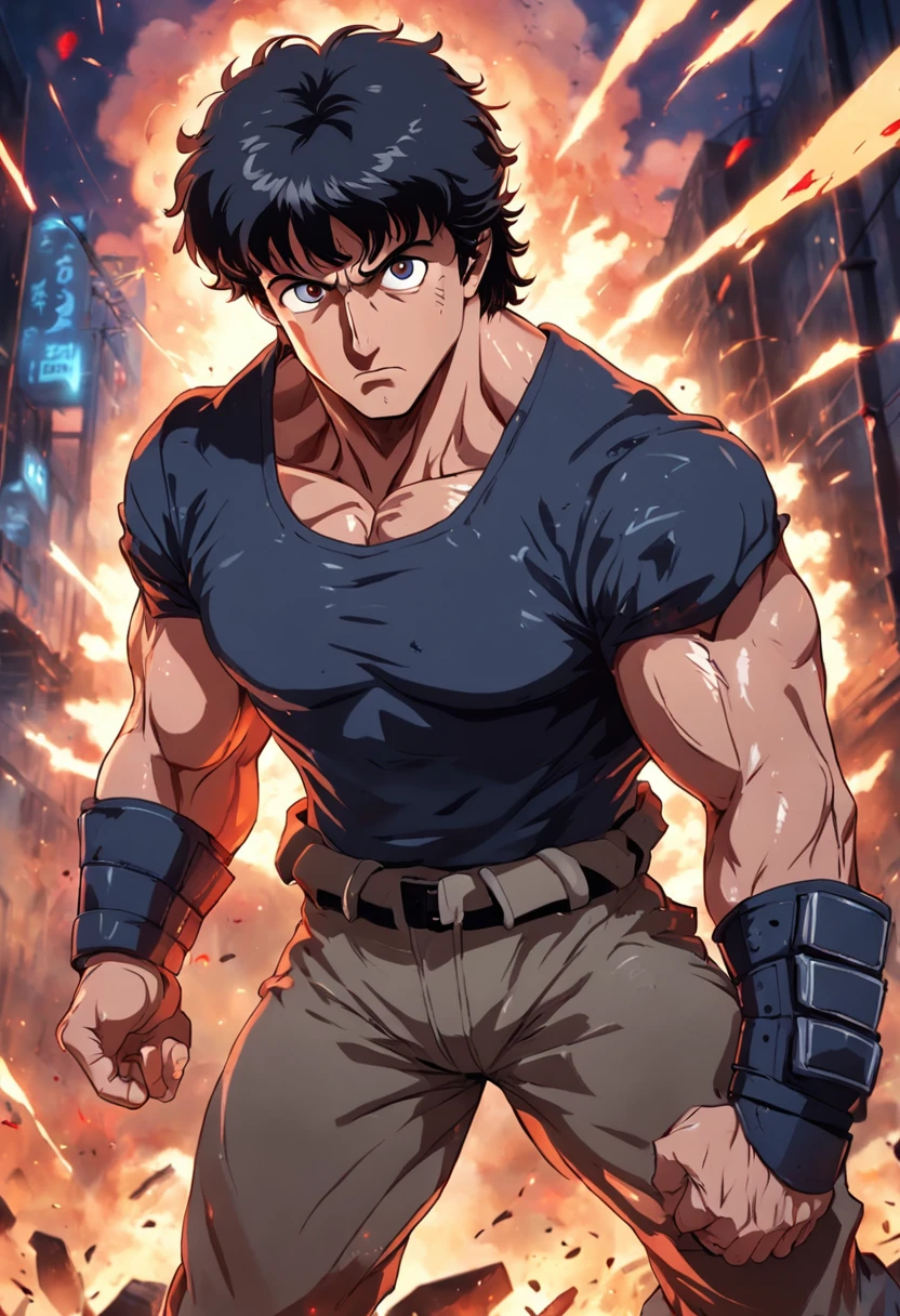 silvester stallone como rambo ::Cores vivas estilo anime, corpo inteiro ::n_estilo olhos ruins, Deformations