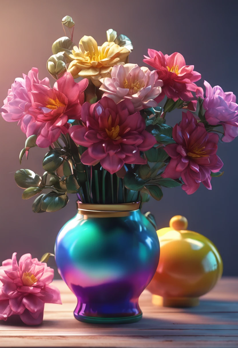 best qualtiy,Hyper-realistic vase display,The vase is filled with colorful flowers,The image is realistic and detailed,Flowers glow,I dreamed of flowers blooming in a vase,The flowers are rich in color,The 3D effect comes to life,The lights and flowers present a realistic effect,The lighting and shadows are extremely realistic,Showcases a realistic three-dimensional style,It gives a very real feeling,The background is white(detailedlight),The overall effect is extremely delicate and beautiful。