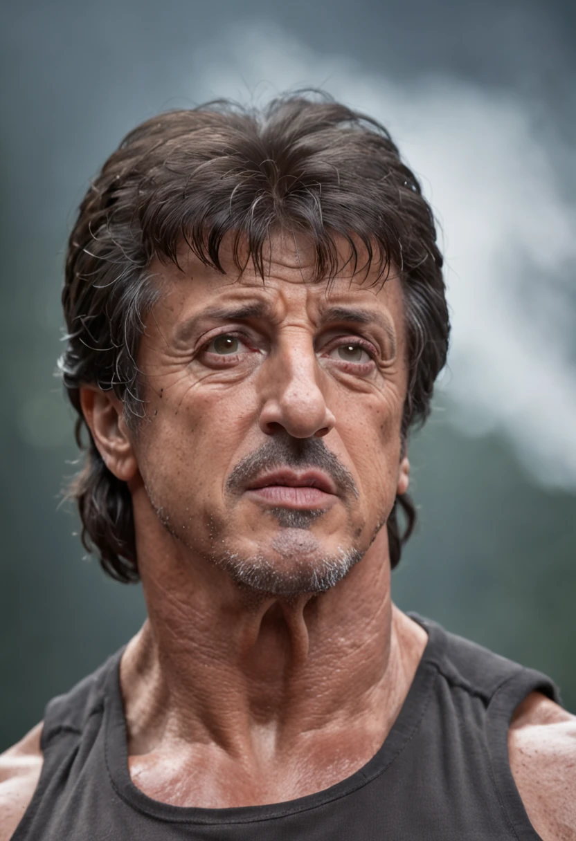 silvester stallone como rambo ::Cores vivas estilo anime, corpo inteiro ::n_estilo olhos ruins, Deformations