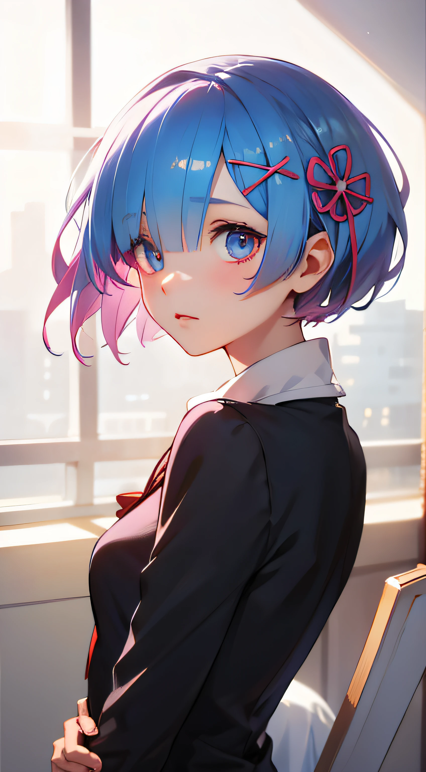 (masterpiece:1.2, highest quality), (realistic, photorealistic:1.4), beautiful illustrations, 
looking at the viewer, whole body, Front view:0.6, 
1 girl, Japanese, high School girl, ((medium hair:1.9, blue hair:1.6)), blown hair, bangs, hair between eyes, medium breasts:1.8, 
beautiful hair, beautiful and detailed eyes, beautiful clavicle, beautiful breasts, beautiful thighs, beautiful feet, beautiful fingers, 
(classroom), , School,
((collared short sleeve shirt, white shirt, , Grey plaid pleated skirt, blue plaid bow tie, choker)), 
(Are standing, grab the hem of the skirt, put your hand on your chest, hand between legs, leaning forward), 
blush, (Pink glowing eyes:1.6)