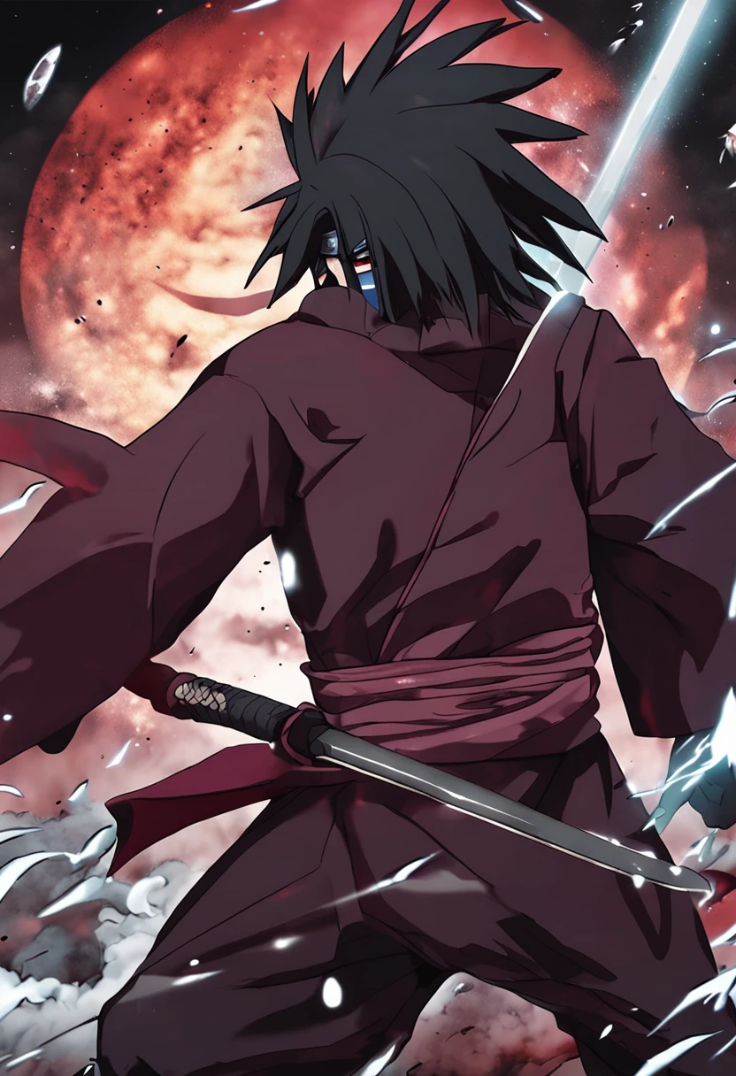 Despontar sombrio e olhar penetrante: Madara Uchiha em todo o seu esplendor. Detalhes intensos do Sharingan e Mangekyou Sharingan, aura de poder, Epic battles, Uchiha clan, legado ninja, confronto com Hashirama Senju, Akatsuki, Dez-Caudas, ruthless domination, Unwavering determination.