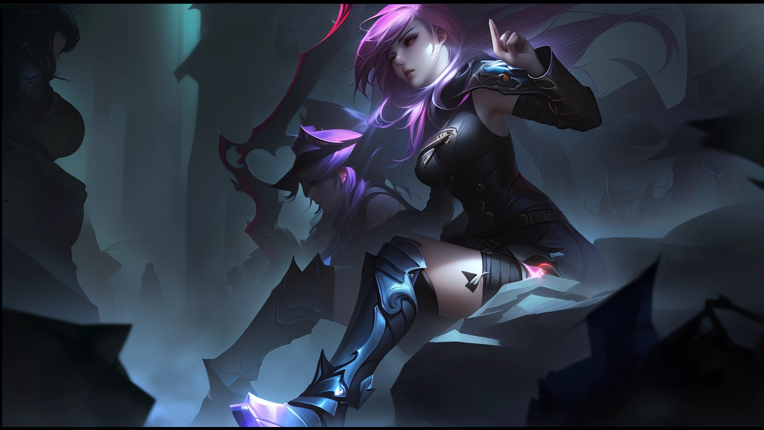 A woman dressed in black is surrounded by a group of women, kda, Extremely detailed Artgerm, Katarina, from league of legends, League of Legends character, rossdraws 2. 5, WLOP and Sakimichan, rossdraws sakimimichan, league of legends splashart, IG model | Art germ, league of legends art