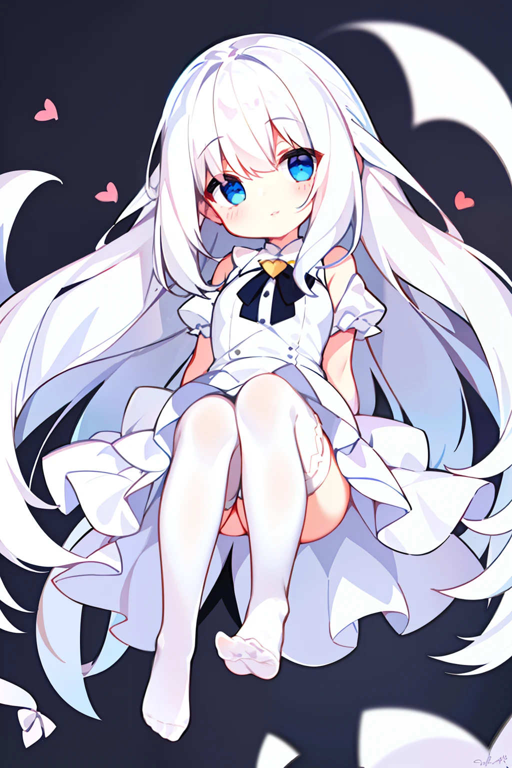 1girll,White color hair,full bodyesbian,long skirt,Fleshy legs,white stockings,Cute white background, (Speaking heart:1.4)