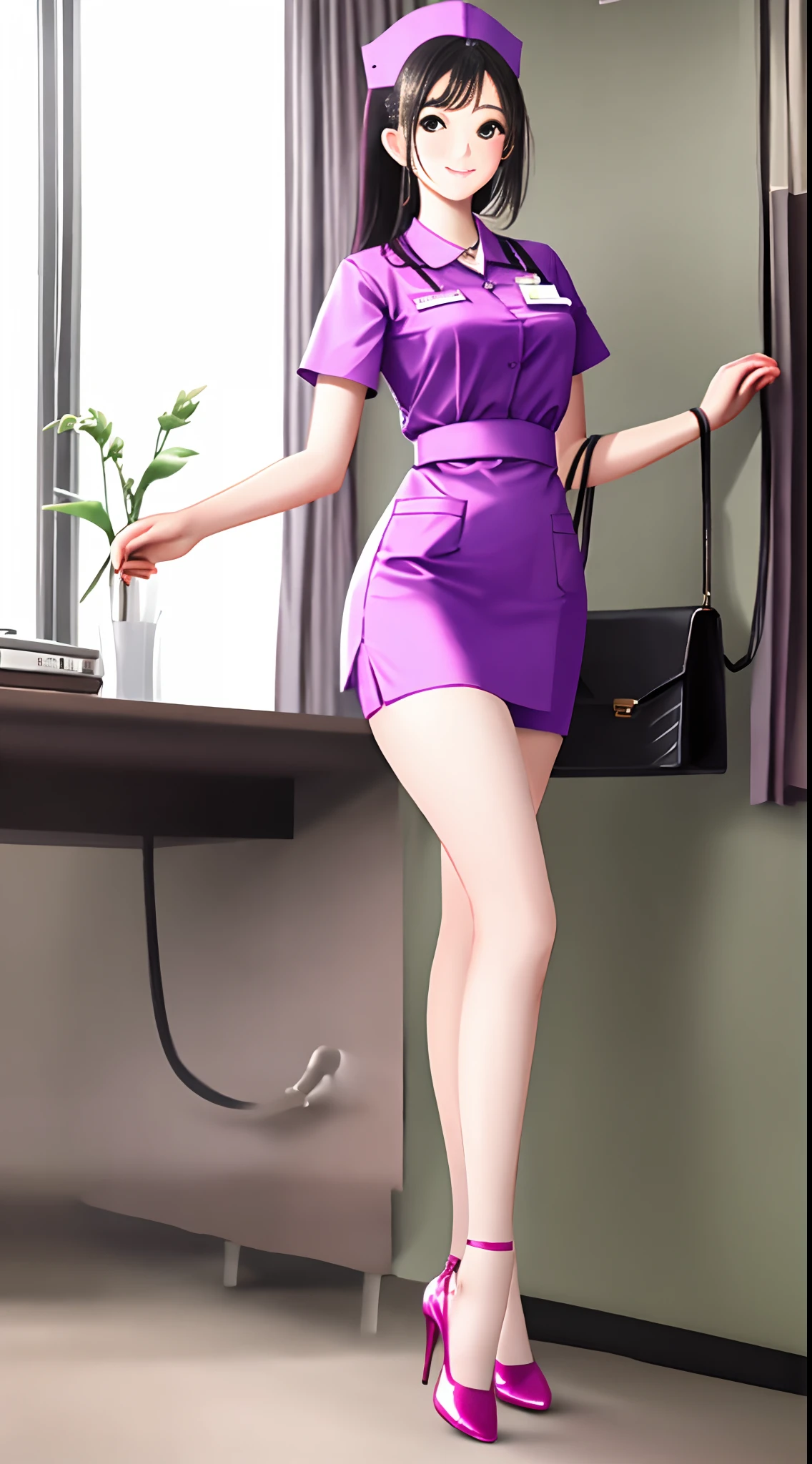 nurses,Shiny and shiny,Gradient stockings,Long slender legs,High heels