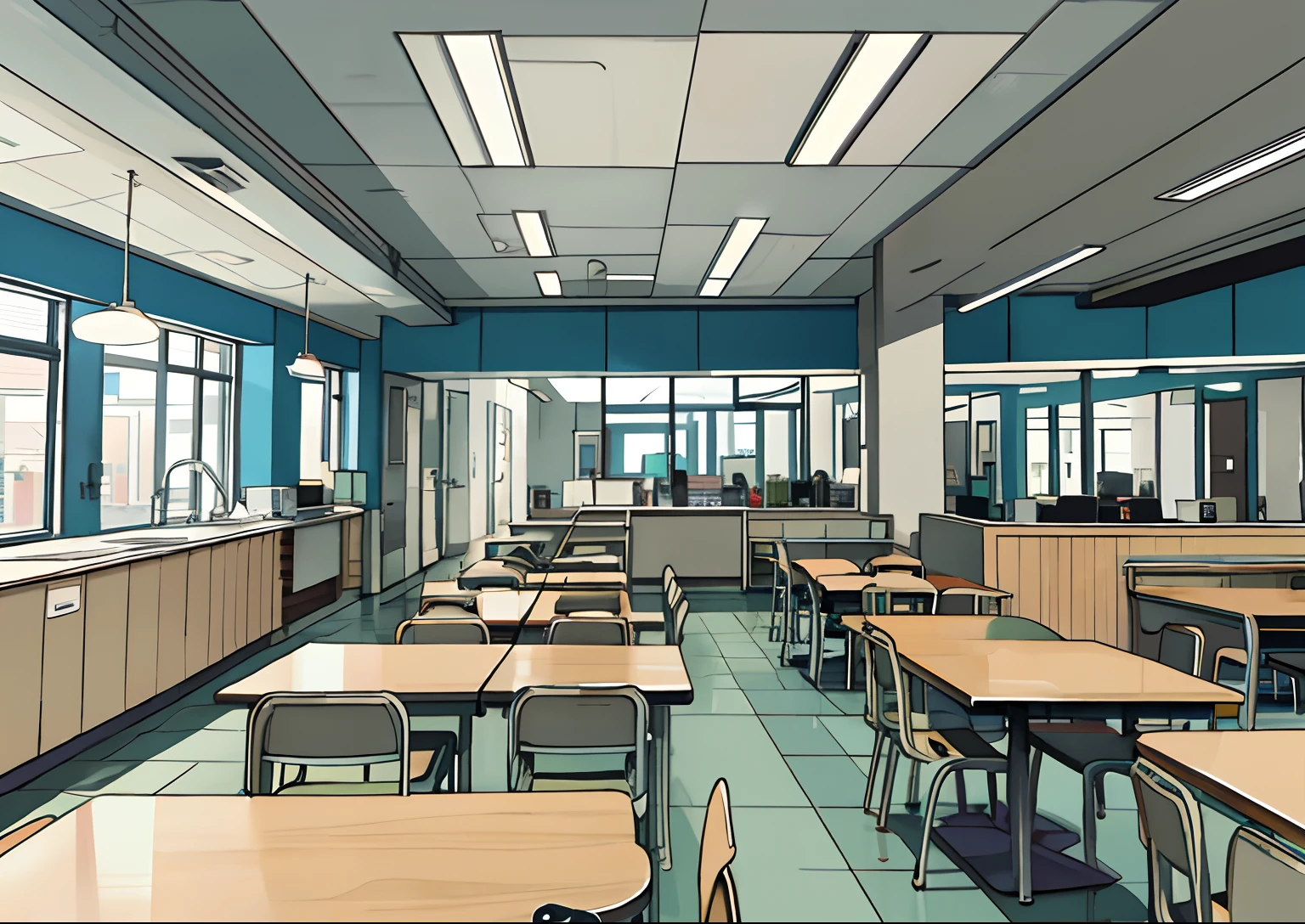 Make a hospital cafeteria in a cartoon style