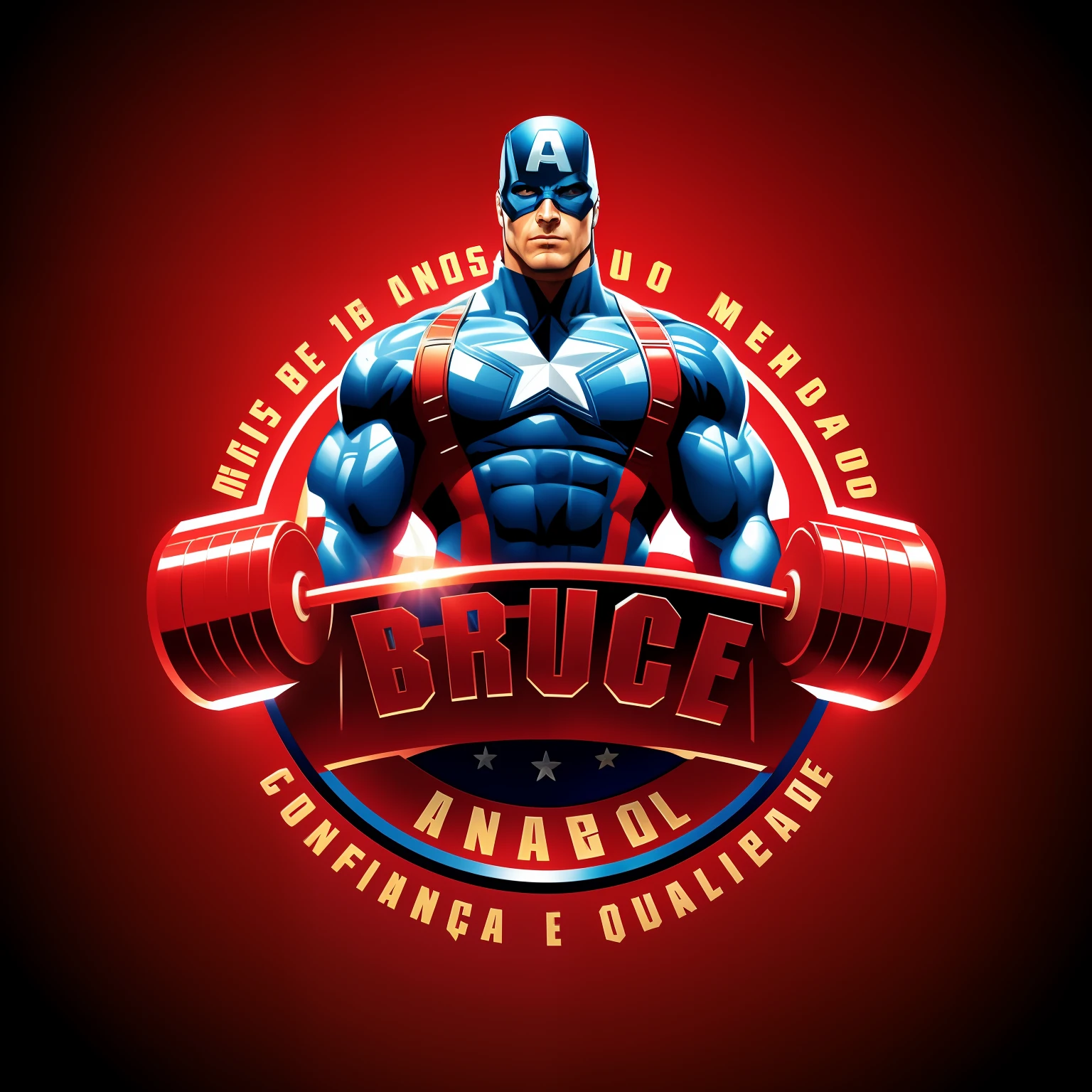 Captain Gym Logo Design, Captain America, background a gym, dingy gym, logotipo esportivo, body building blacksmith, muscular character, design do logotipo do patch, muscular male hero, foto do perfil, bodybuilder superhero bikini, local gym, musculoso, imagem de perfil, Personagem da Marvel, dingy gym, musculoso, marvel superhero, 3D Logo, logotipo do jogo