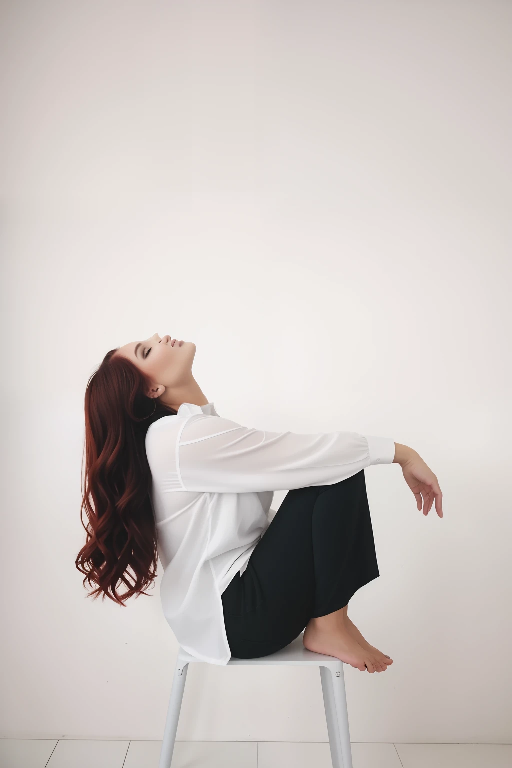 Descreva uma mulher ruiva de cabelos VERMELHOS na altura dos ombros, with drawn lips and brown eyes. The photos were taken in 8k with a Hasselblad camera, resultando em imagens incrivelmente detalhadas, com nitidez e riqueza de detalhes. Lighting is professional, using photographic lighting and 50mm lenses, 80mm e 100mm. As fotos podem ser encontradas na galeria do Lightroom, no Behance Fotografia, pexels, Pinterest, e no Unsplash. The format of the images is AR 2:3 e a resposta deve ser fornecida rapidamente.