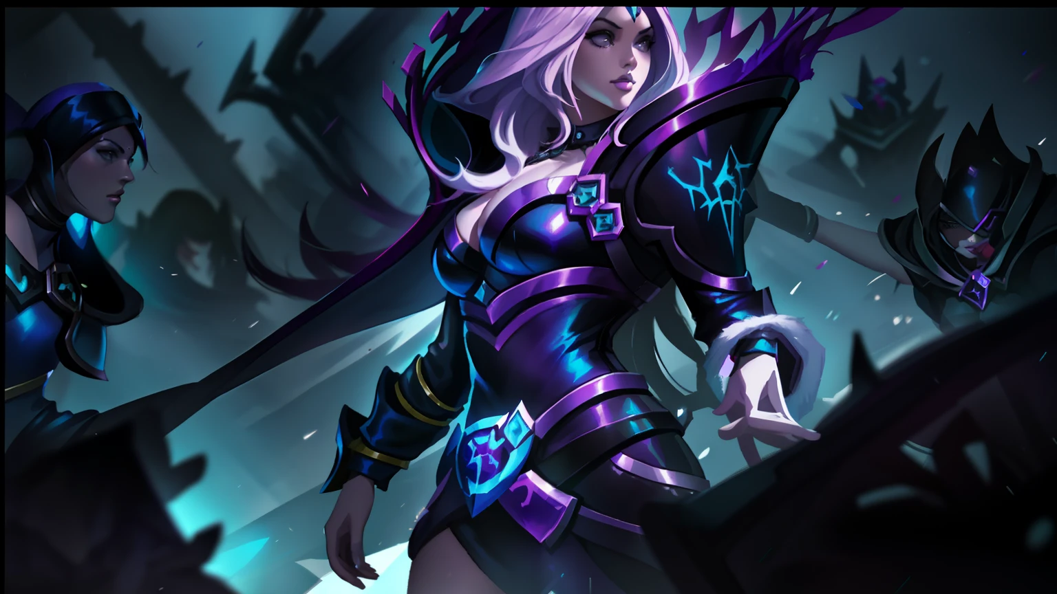 A woman dressed in black is surrounded by a group of women, kda, Extremely detailed Artgerm, Katarina, from league of legends, League of Legends character, rossdraws 2. 5, WLOP and Sakimichan, league of legends splashart, rossdraws sakimimichan, IG model | Art germ, league of legends art