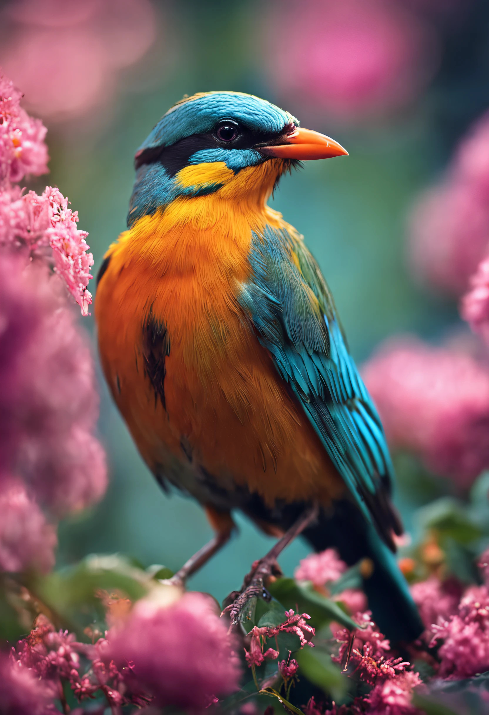 Beautiful birds standing on flowers