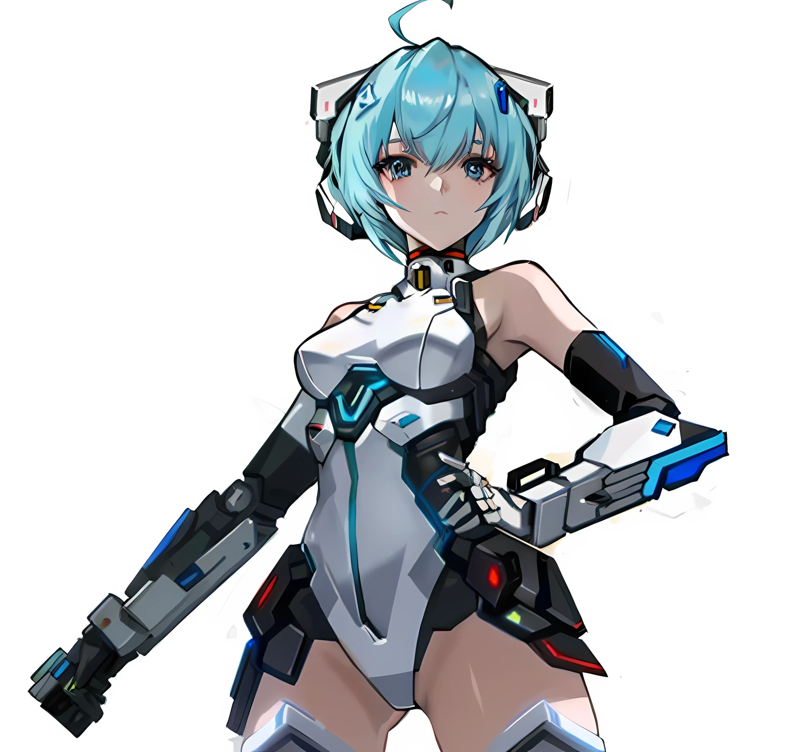 A woman in a futuristic costume holds a gun and a book, ayanami, girl in mecha cyber armor, rogue anime girl ayanami rei, perfect android girl, android heroine, echo from overwatch, cyborg - girl with silver hair, inspired by Leng Mei, cyberpunk anime girl mech, cyborg merchant girl, anime robots, Cute cyborg girl, Rei Ayanami