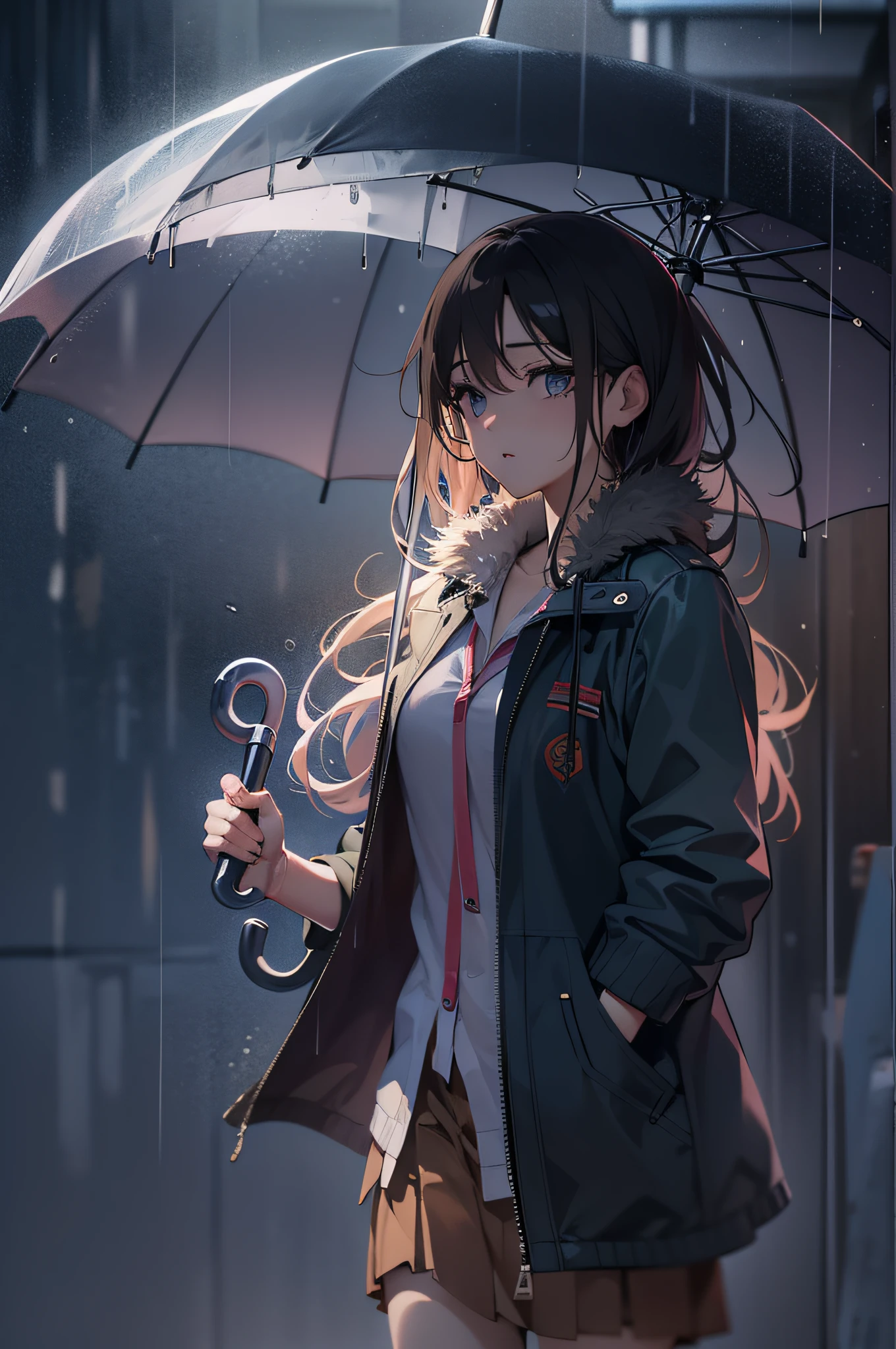 Anime girl with umbrella in the rain - SeaArt AI