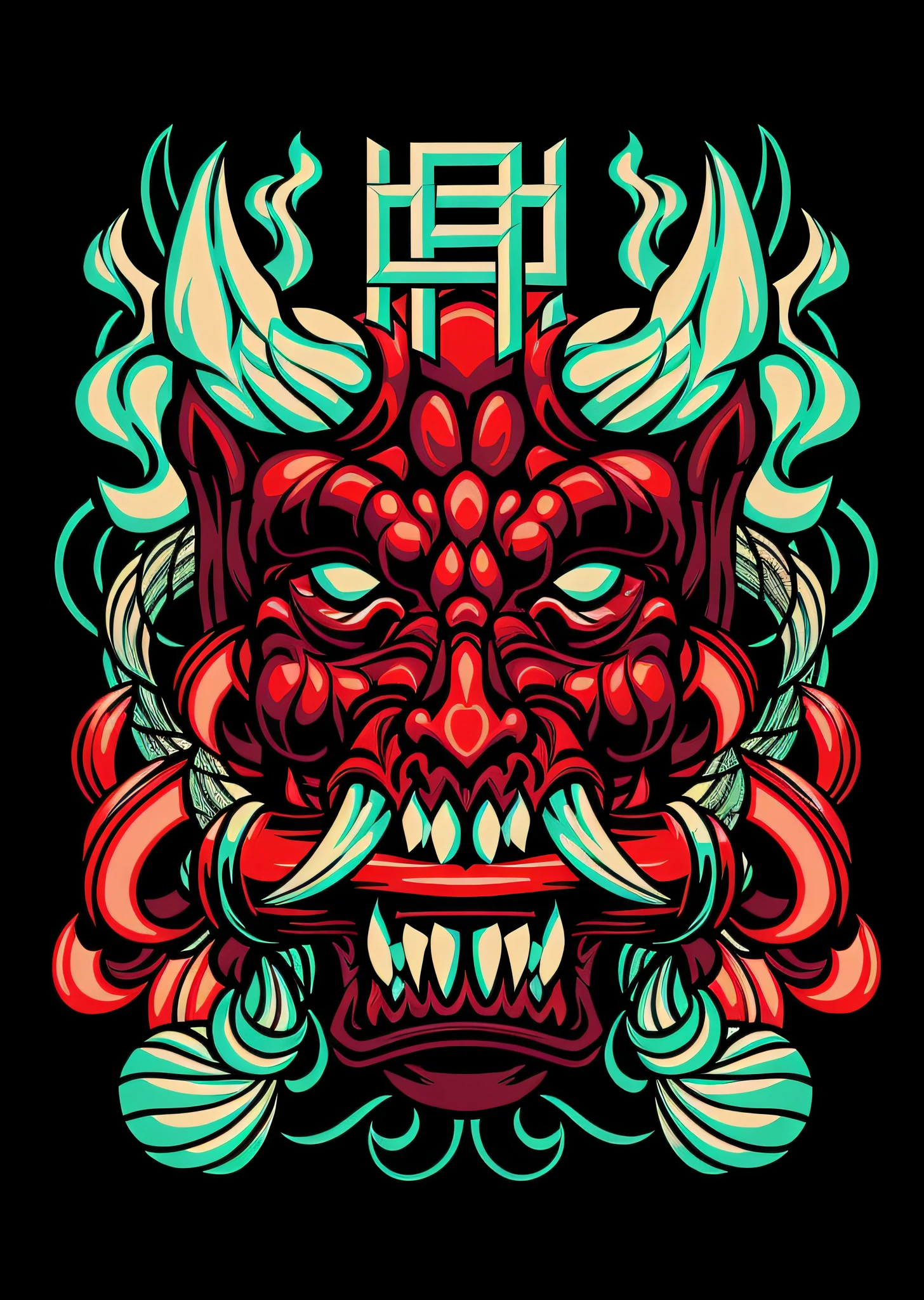 samurai, demon with fire