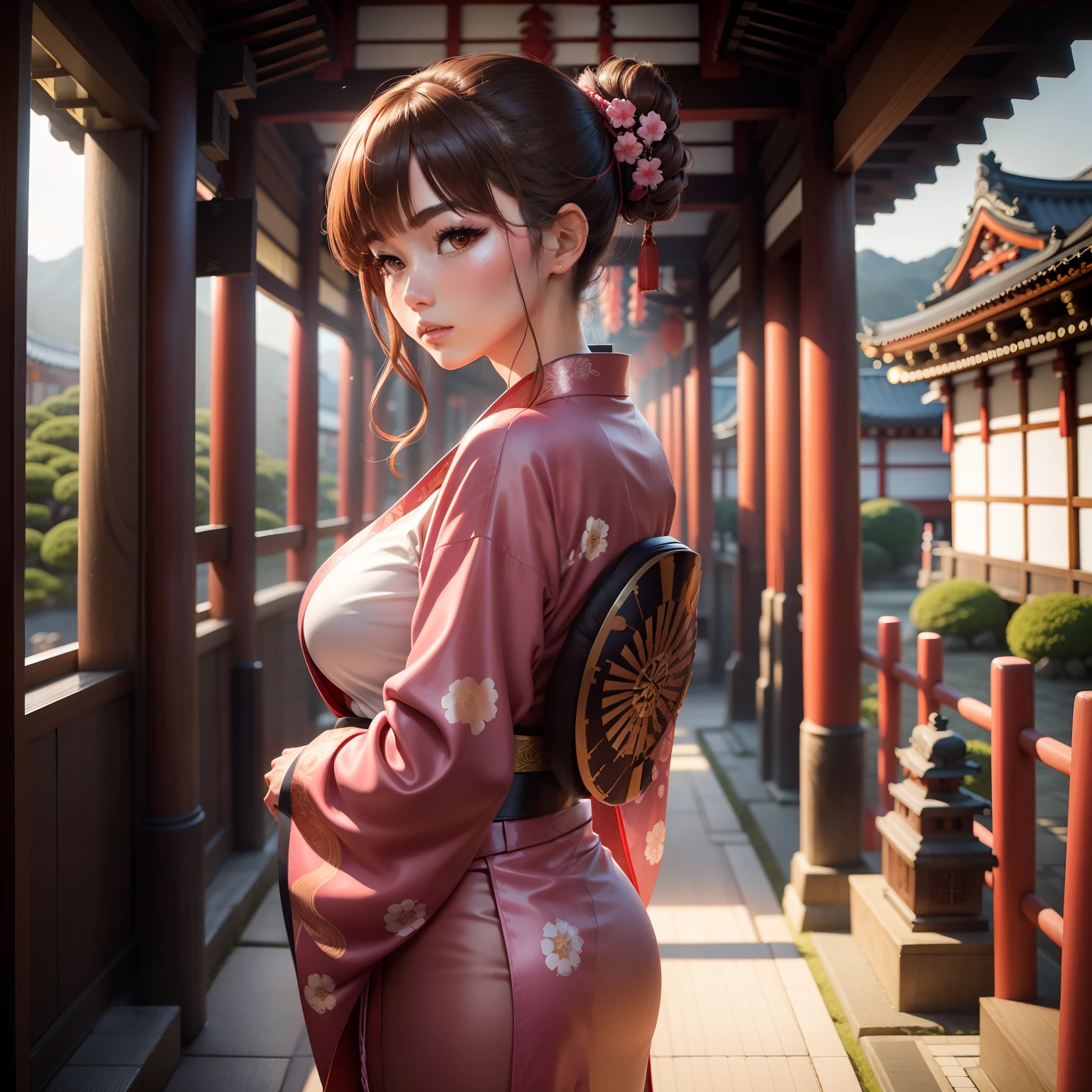 A lonely female ronin dances in the rain in a bloody yukata，The barefoot，Wet pubic hair，from back，（long sword），Wavy（tall grass：1.2），the sunset，[messy  hair]，full bodyesbian，dramatics，The light from the back window is backlighted，Volumetriclighting，（详细的脸），（highly  detailed：1.2），painting of a，full bloom --auto