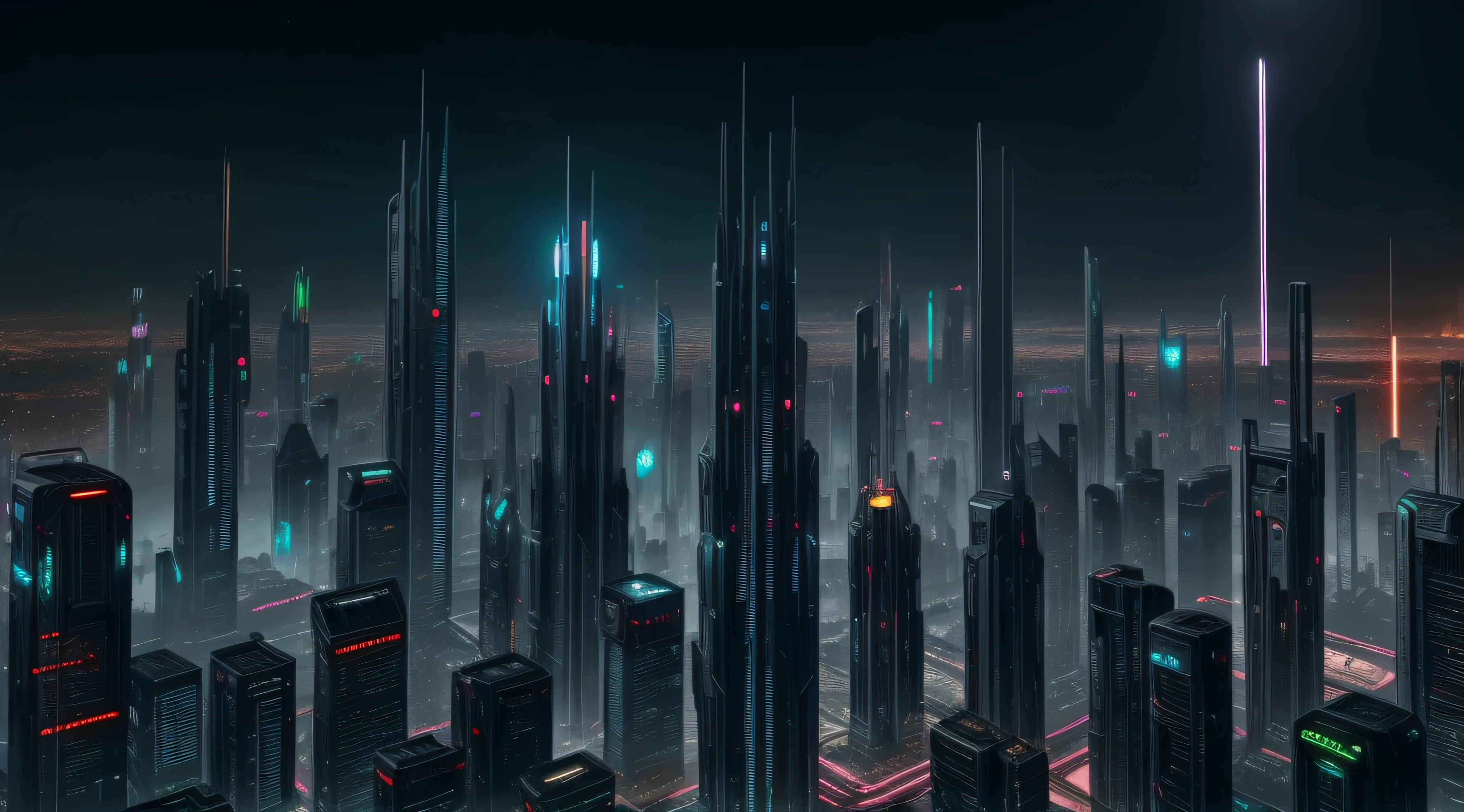 A city with many tall buildings and trains on tracks, dark futuristic city, in fantasy sci - fi city, Futuristic city landscape, cyberpunk cathedral, dark cyberpunk metropolis, in a futuristic cyberpunk city, sci fi city, Cyberpunk metropolis, cyberpunk city landscape, futuristic metropolis, cyberpunk city landscape, sci fi city, Cyberpunk city, Futuristic city landscape, futuristic dystopian city