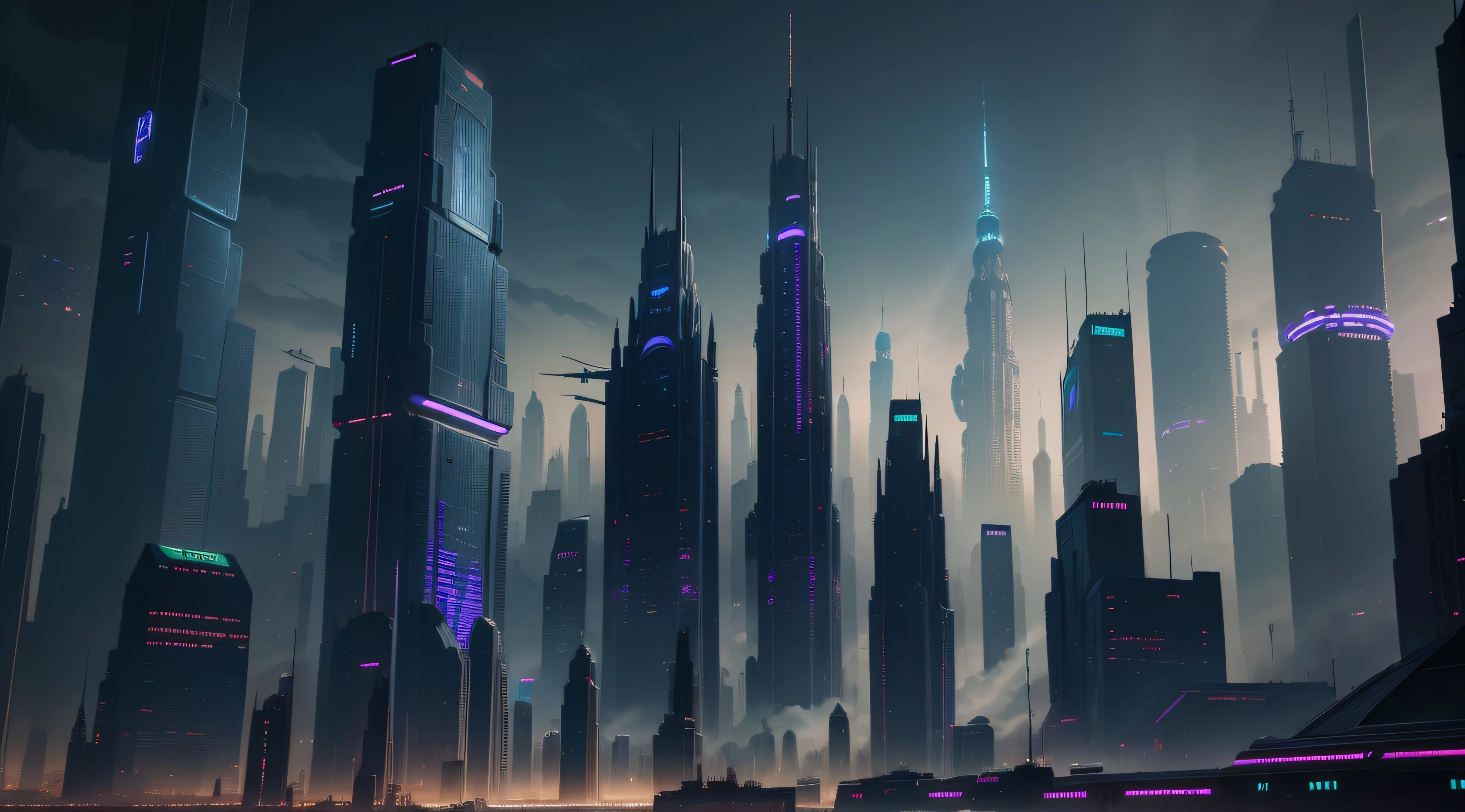 A city with many tall buildings and trains on tracks, dark futuristic city, in fantasy sci - fi city, Futuristic city landscape, cyberpunk cathedral, dark cyberpunk metropolis, in a futuristic cyberpunk city, sci fi city, Cyberpunk metropolis, cyberpunk city landscape, futuristic metropolis, cyberpunk city landscape, sci fi city, Cyberpunk city, Futuristic city landscape, futuristic dystopian city