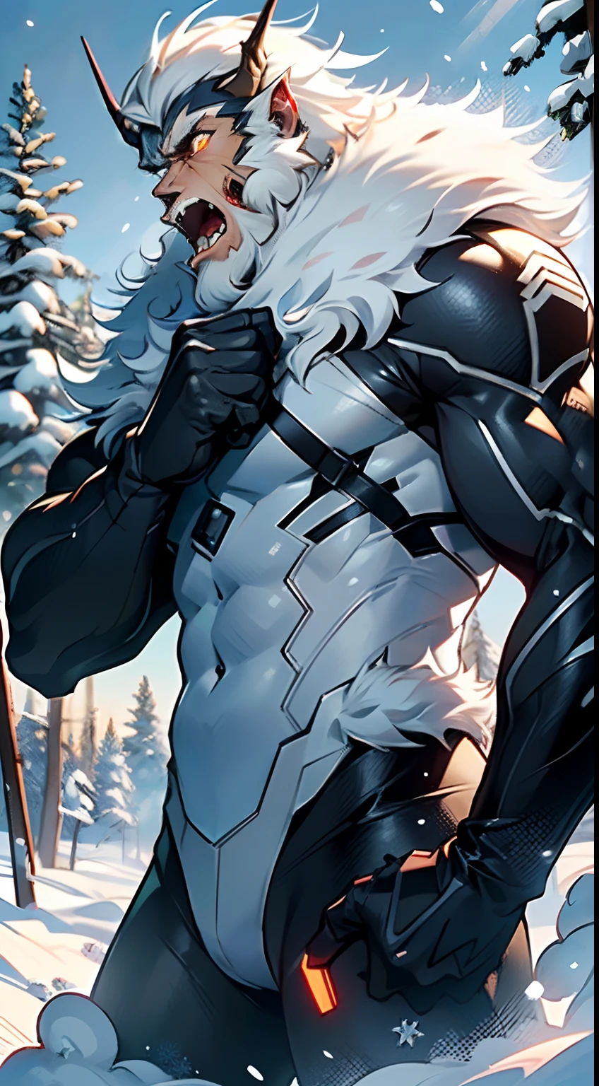 ((((Yeti, Giant white monster)))), (((semi-gorilla creature))),(fantasy:1.2),(((white fur,very long fur:1.6))),(roaring with open mouth:1.3),(musculous body),(monster, (huge muscular, big fang, muscular, monster, nature monster),nordic monster),big muscle, pectoral, big pectoral,  muscular,  

(ultra-detailed:1.3), finely detailed, ultra-detailed, 

(dynamic pose:1.0),solo focus,centered,scale to fit dimensions,Rule of thirds,

twilight,holiday Village Background,winter,snowstorm in background,(pine forest),detailed background:1.25,snow covered,lots of snow, snow,snow forest background,(((Glowing Snowflakes,Glittering Details))),

(best quality),(high resolution),(sharp focus),(ultra detailed),(extremely detailed),(extremely high quality artwork),8k_wallpaper,(extremely detailed CG 8k),(very fine 8K CG),((hyper super ultra detailed perfect piece)),flawless,(((masterpiece))),illustration,vibrant colors,(intricate),High contrast,Selective lighting,Double exposure,HDR (High Dynamic Range),Post-processing,Background blur,