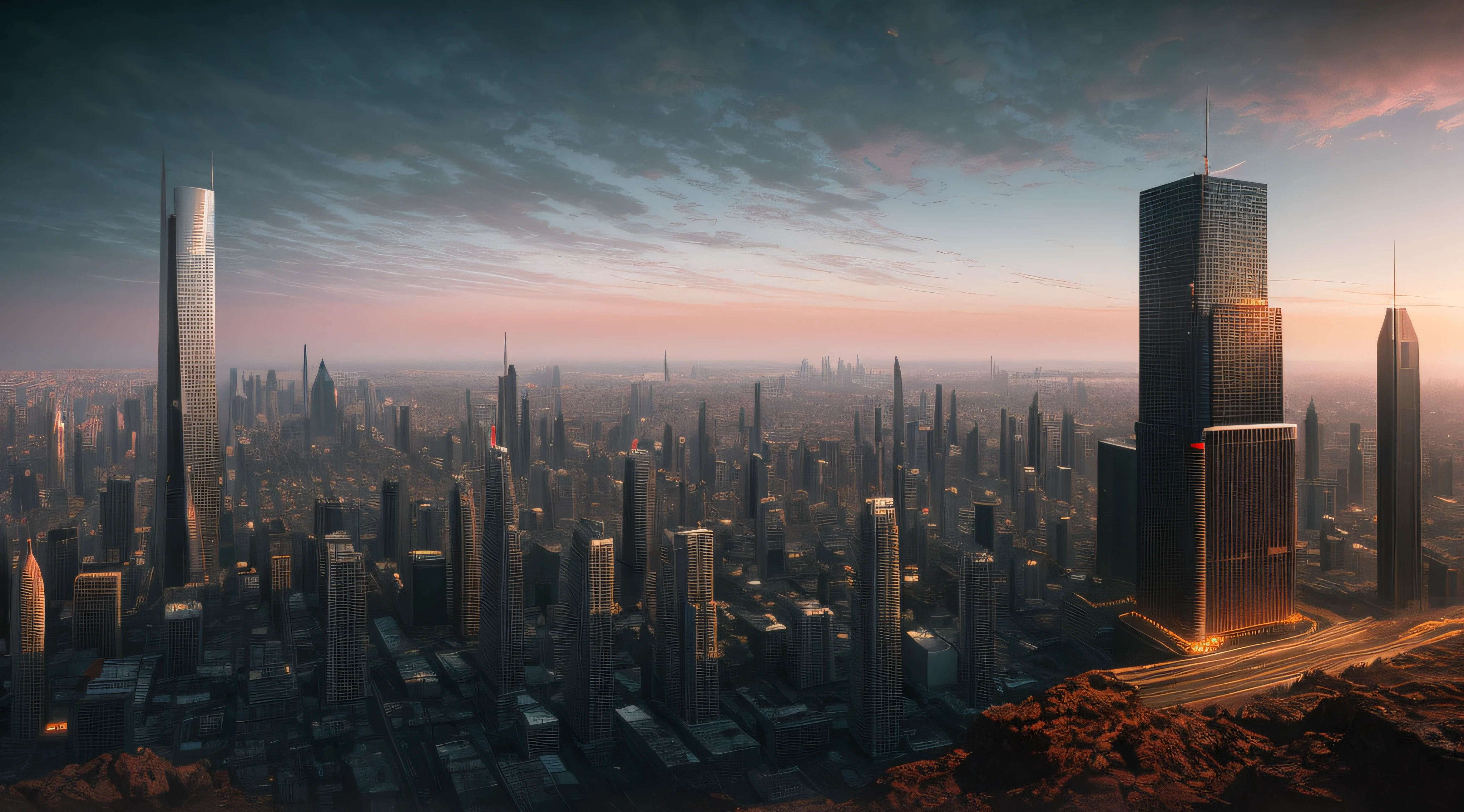 The painting depicts a surreal and futuristic landscape, A blend of awe-inspiring beauty and terror. The sky is deep, Pulsed red, The clouds seem to be alive,On the move. In the distance, Great city view view, towering skyscrapers, Neon lights, and a row of buildings. The city is illuminated by various colors and displays, Adds an overall feeling of awe and wonder.
Sin embargo, There is also a sense of horror in the picture. Buildings and structures appear to be in a state of decay and disrepair, Broken windows, Missing parts, and cracked facades. The city is vibrant, But there is a sense of confusion and unease, It seems that something is wrong.
In the foreground, There is a huge one, Sentient beings, With a distorted and inhuman appearance. Presence consists of wires, circuit, and mechanical parts, It seems to be coming out of the ground, As if rising from the depths of the earth. Its eyes glow with an intense, Red light, Its mouth opened, Rows of sharp sharpness are revealed, Metal teeth.
The background is shrouded in darkness, Only a few, Dim lights are visible in the distance. There is a sense of the unknown and uncertainty, As if the world beyond the cityscape is vast and wild.
The painting captures the essence of a surreal and futuristic world, A blend of awe-inspiring beauty and terror. The images are visually stunning, It shows the world in new and unusual eyes, A mix of the familiar and the unknown.
High detail RAW color art, animation, Cartoon, (white theme), (intricately details, Fine details, ultra - detailed), Ray traching, Subsurface scattering, ((pastel colour)), diffused soft lighting, Shallow depth of field, By (Oliver Wetter), author:Stanley Kubrick, shot on a Canon EOS R5, 28mm lens, f/2.8, Sharp focus bokeh