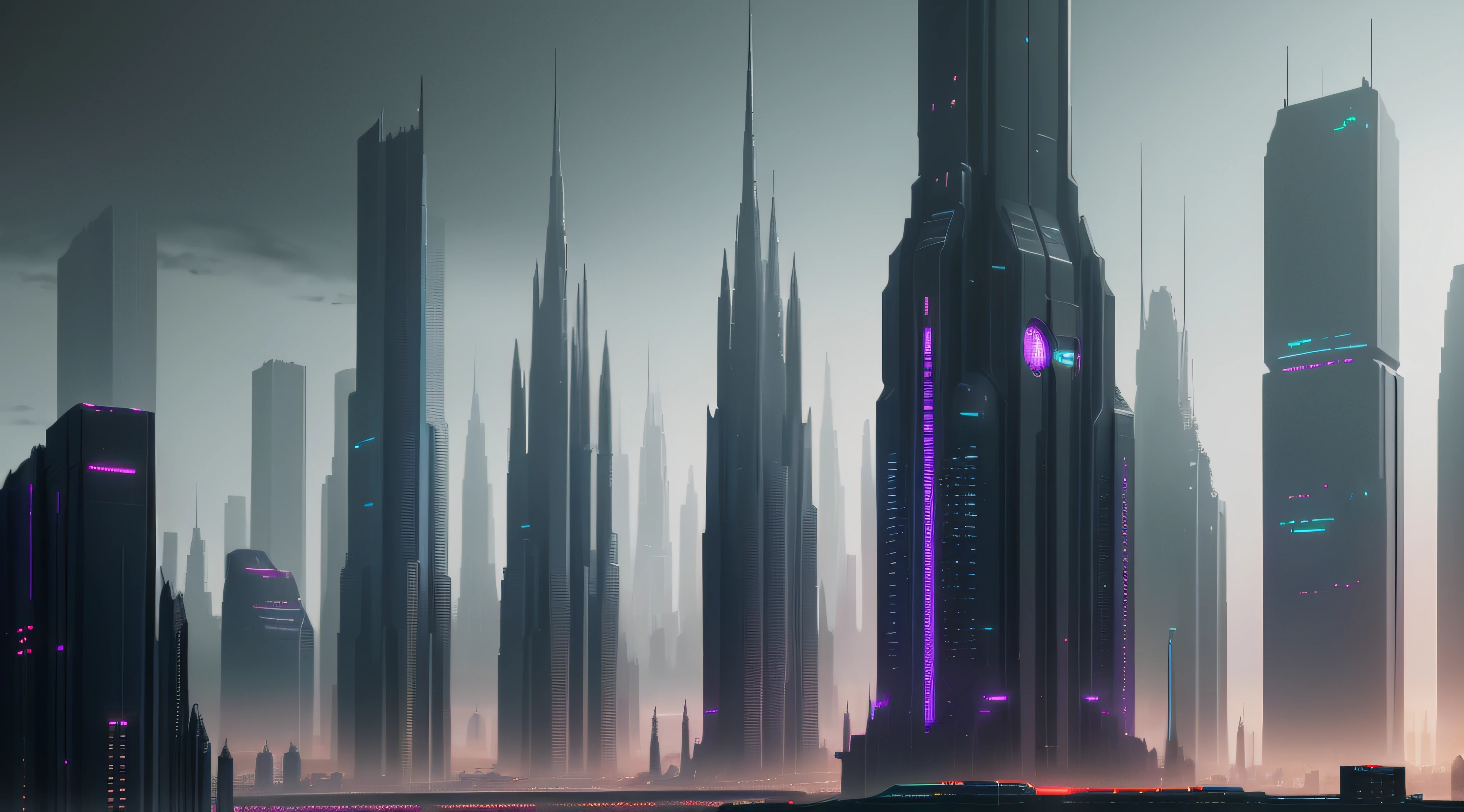 A city with many tall buildings and trains on tracks, dark futuristic city, in fantasy sci - fi city, Futuristic city landscape, cyberpunk cathedral, dark cyberpunk metropolis, in a futuristic cyberpunk city, sci fi city, Cyberpunk metropolis, cyberpunk city landscape, futuristic metropolis, cyberpunk city landscape, sci fi city, Cyberpunk city, Futuristic city landscape, futuristic dystopian city