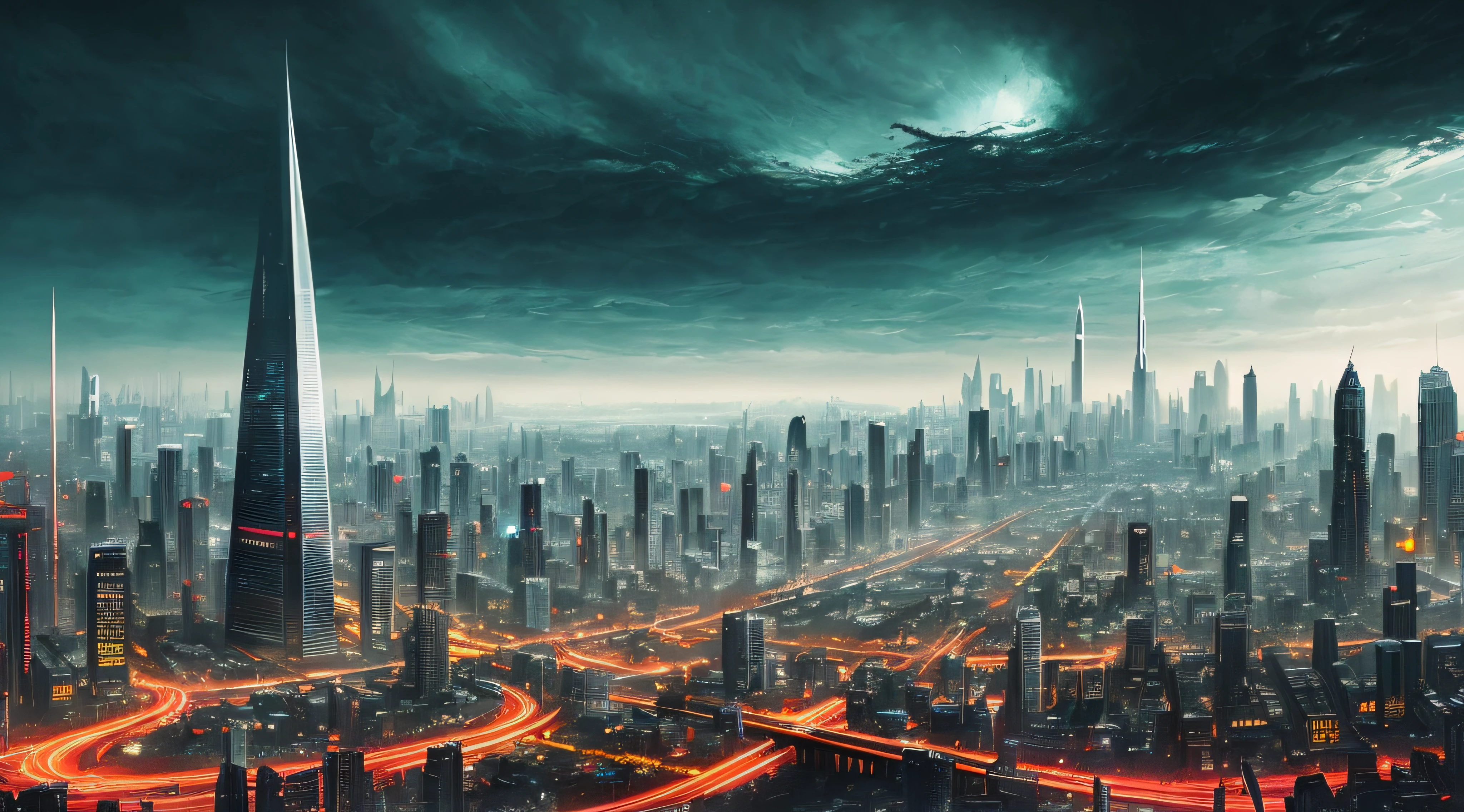 The painting depicts a surreal and futuristic landscape, A blend of awe-inspiring beauty and terror. The sky is deep, Pulsed red, The clouds seem to be alive,On the move. In the distance, Great city view view, towering skyscrapers, Neon lights, and a row of buildings. The city is illuminated by various colors and displays, Adds an overall feeling of awe and wonder.
Sin embargo, There is also a sense of horror in the picture. Buildings and structures appear to be in a state of decay and disrepair, Broken windows, Missing parts, and cracked facades. The city is vibrant, But there is a sense of confusion and unease, It seems that something is wrong.
In the foreground, There is a huge one, Sentient beings, With a distorted and inhuman appearance. Presence consists of wires, circuit, and mechanical parts, It seems to be coming out of the ground, As if rising from the depths of the earth. Its eyes glow with an intense, Red light, Its mouth opened, Rows of sharp sharpness are revealed, Metal teeth.
The background is shrouded in darkness, Only a few, Dim lights are visible in the distance. There is a sense of the unknown and uncertainty, As if the world beyond the cityscape is vast and wild.
The painting captures the essence of a surreal and futuristic world, A blend of awe-inspiring beauty and terror. The images are visually stunning, It shows the world in new and unusual eyes, A mix of the familiar and the unknown.
High detail RAW color art, animation, Cartoon, (white theme), (intricately details, Fine details, ultra - detailed), Ray traching, Subsurface scattering, ((pastel colour)), diffused soft lighting, Shallow depth of field, By (Oliver Wetter), author:Stanley Kubrick, shot on a Canon EOS R5, 28mm lens, f/2.8, Sharp focus bokeh