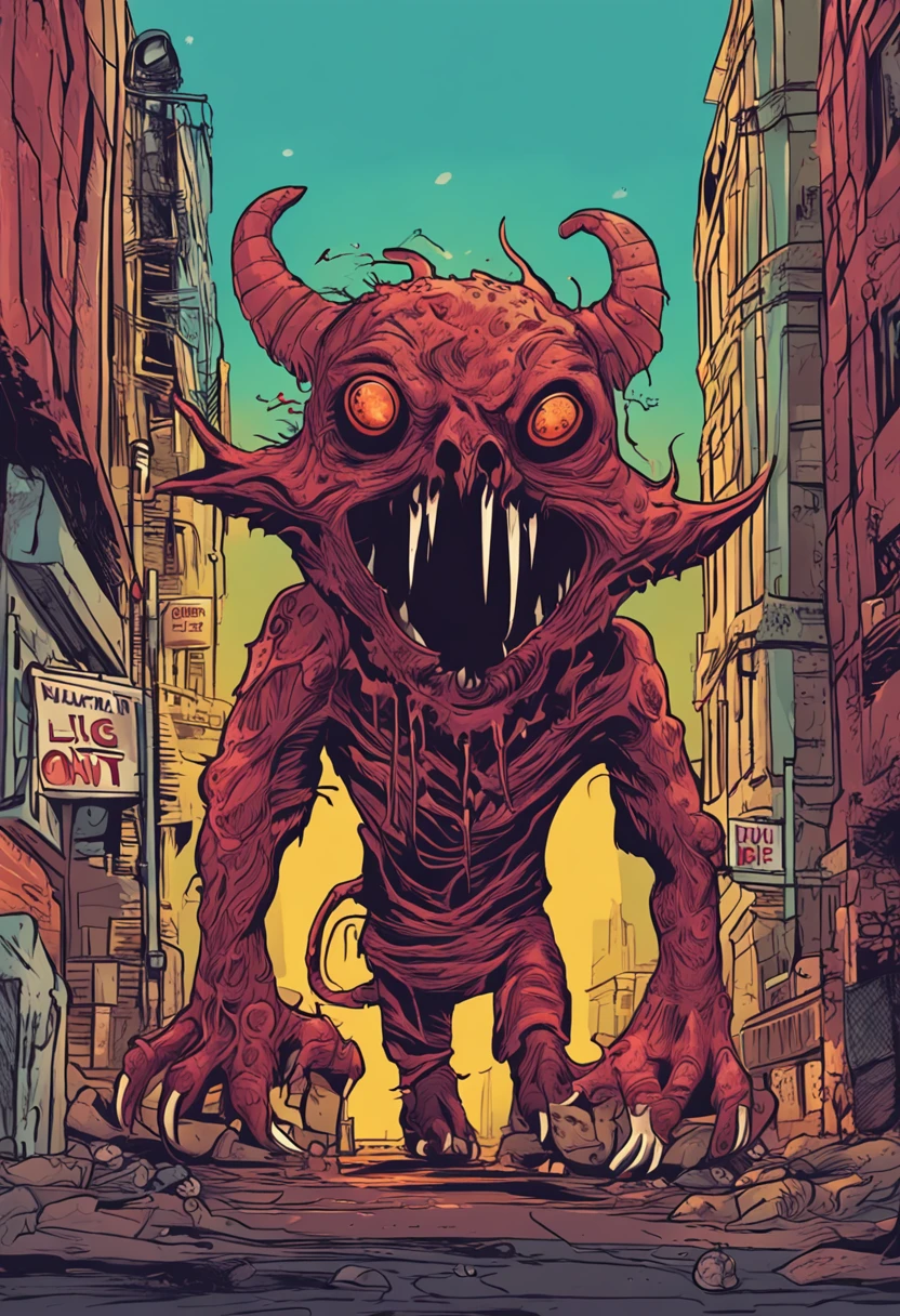 An evil creature, One-eyed devil,Big-eyed monster,Wander the streets of the abandoned city again,Smoke billowed out,Half a sun,