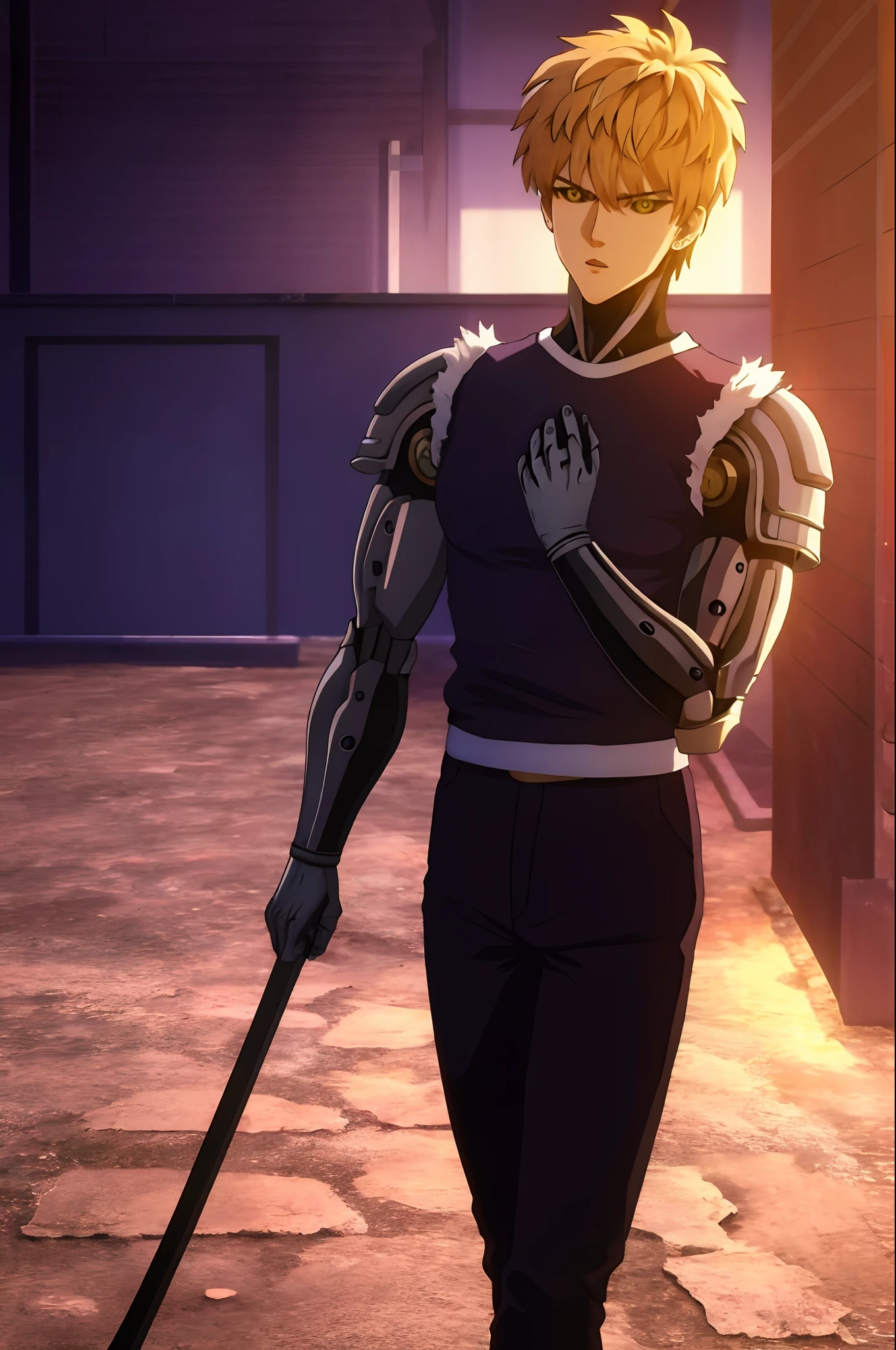 obra-prima, melhor qualidade: 1.4), colorido, alto contraste, Genos mechanical arms, parte superior do corpo,estilo samurai