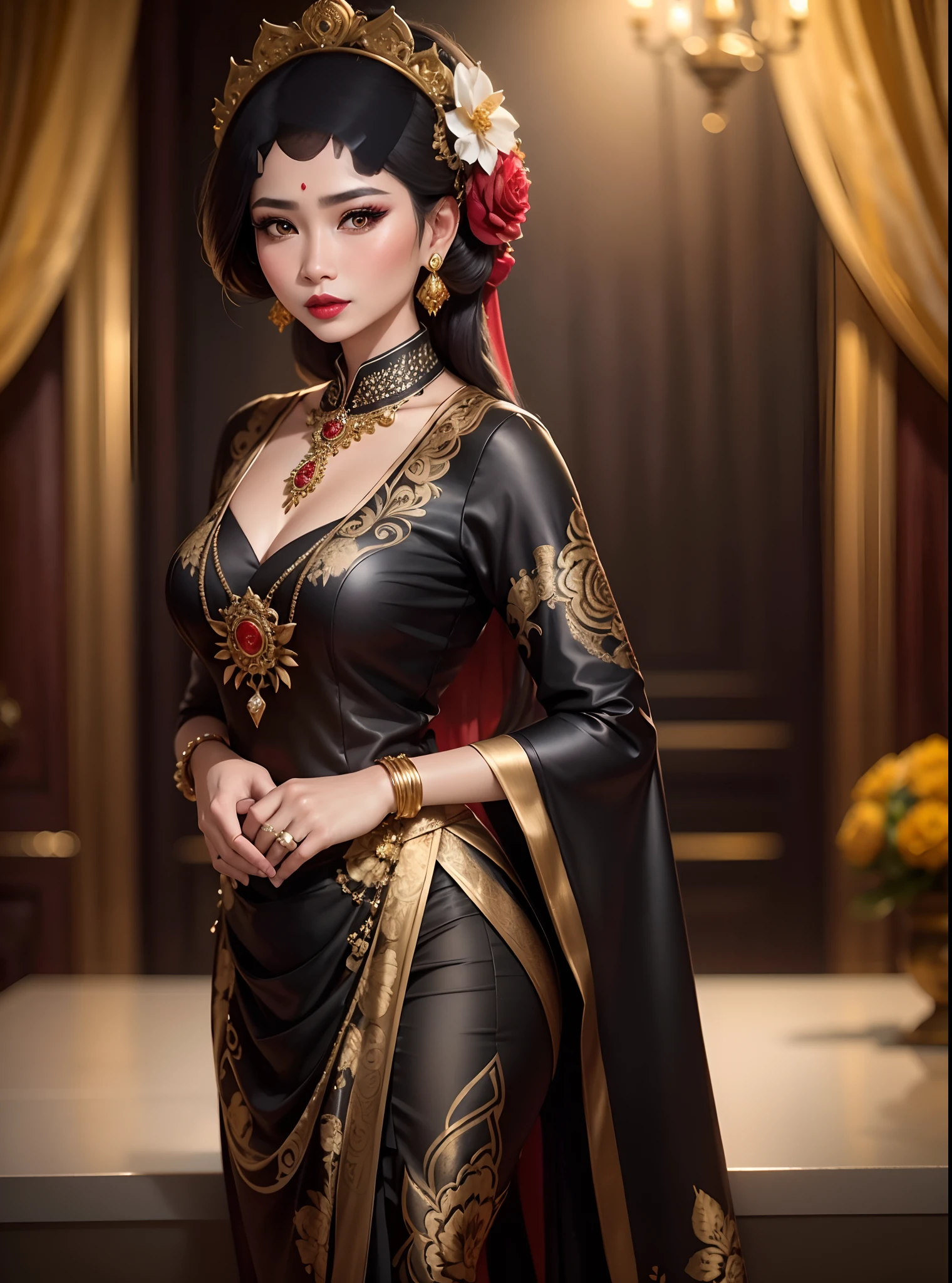 Beautiful woman in intricate Bold Statement Pieces Outfit