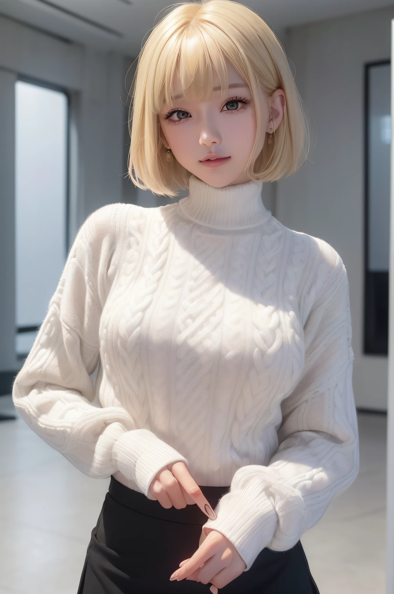 (8k、RAW Photos、Photorealsitic:1.25)、(lipgloss、eye lashes、Shiny face、shinny skin、best qualtiy、超A high resolution、depth of fields、chromatic abberation、Caustics、Wide range of lighting、Natural shading、Kpop Idle) The viewer looks calm and goddess-like with a sense of happiness、(1 pretty girl、Lori、18year old、college aged、a blond)、(((Short Bob Hair、Bangs)))、((Fashionable、White turtleneck sweater、long-sleeve、Black Laser Mini Skirt))、((((full bodyesbian)))、There is a woman sleeping on a desk, woman very tired, Fatigue, Tired half closed, sleepy, still film, sleepy expression, s asleep, sleep deprived, sitting at the desk, abrasion, Sleeping