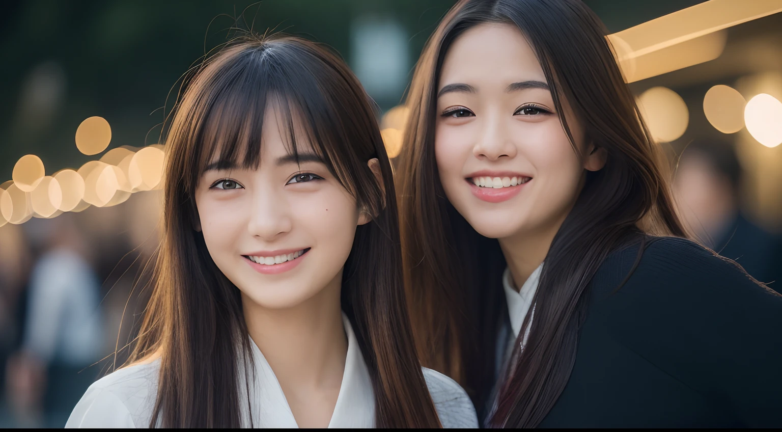 ((top-quality、8K、​masterpiece:1.3))、(1girl in)、A smile、full body Esbian、(Hardships at work),Slim Faces、Pretty women、(dark brown  hair)、Full-length dresses:1.1、hyperdetailed face、A detailed eye、二重まぶた、blured background、Slim Faces、城市、takeout、a street、japanes