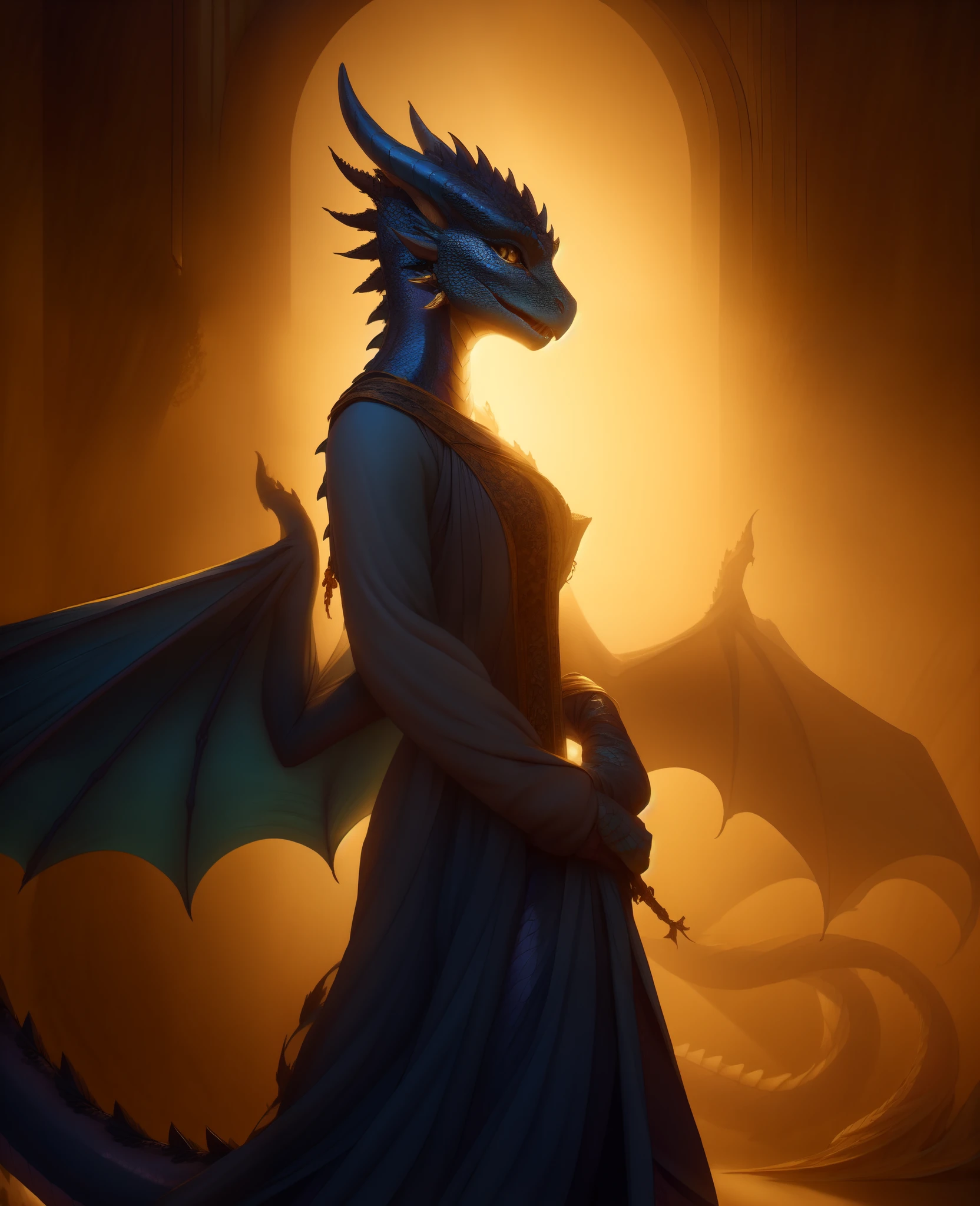 scalie, female anthro, dragon girl, standing, portrait, tranquil, solo, (best quality), (inside victorian mansion background:1.2), dramatic lighting, (detailed scales:1.1), looking at viewer, closed mouth, wings,