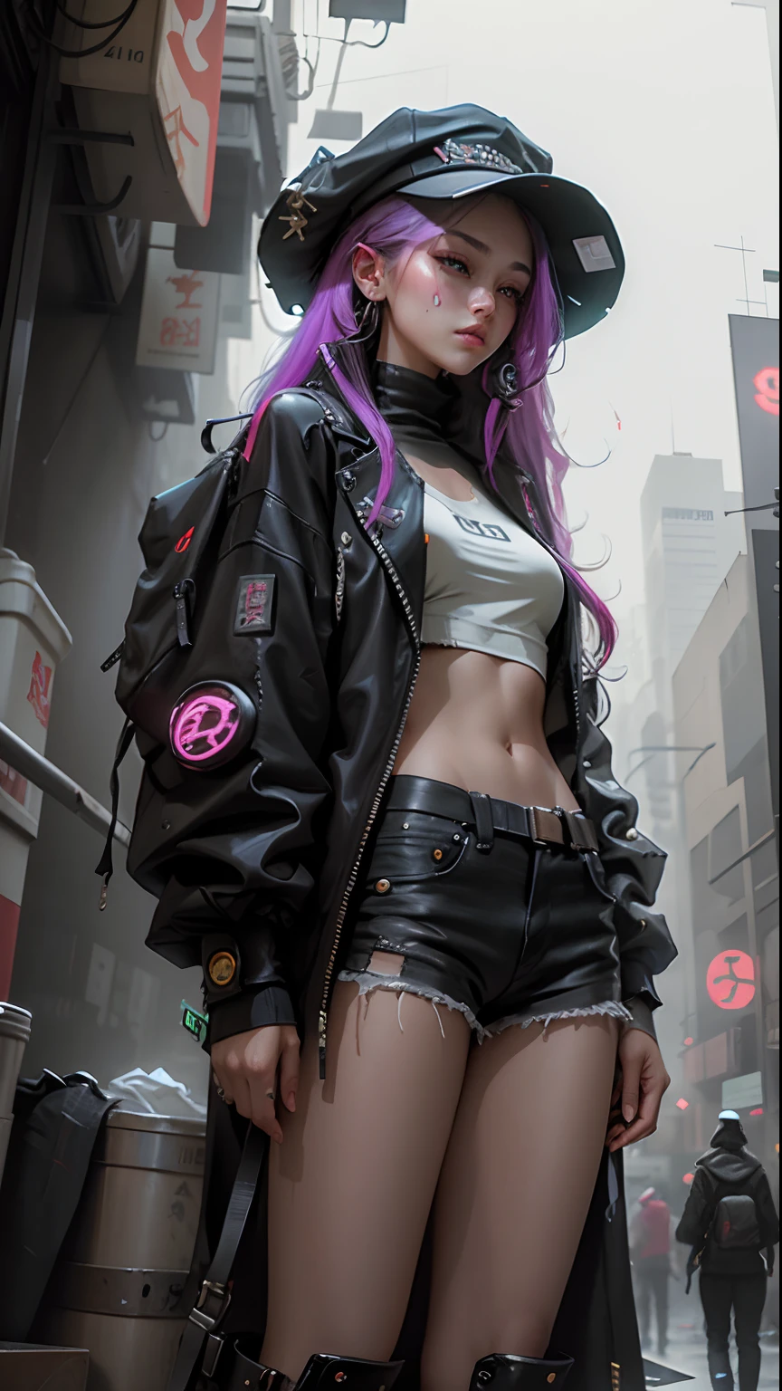 Beautiful woman wearing long hair hat、cyberpunk style short clothes