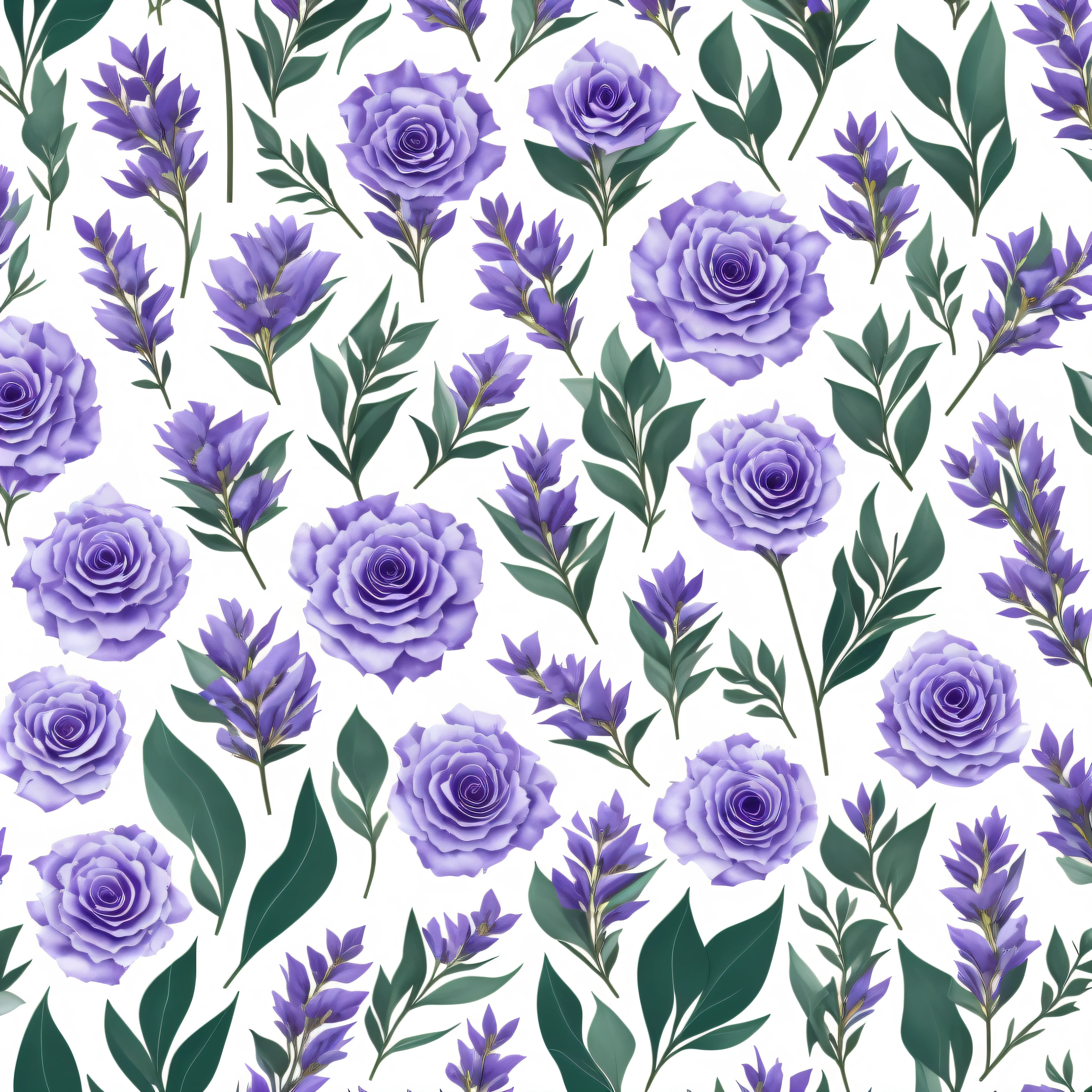 floral arrangement of lavender flowers, decorated with foliage of eucaplite leaves ((lavender and eucalyptus flowers )(cut from paper) and (placed on a white surface,) (5 colors maximum design,)) very stylized, herbs, flowers and foliage of eucalyptus, herbs and flowers, stylized vegetation, sage, digitally painted, violet flowers, herbs, flowers, drawn image,  wallpaper, color definition