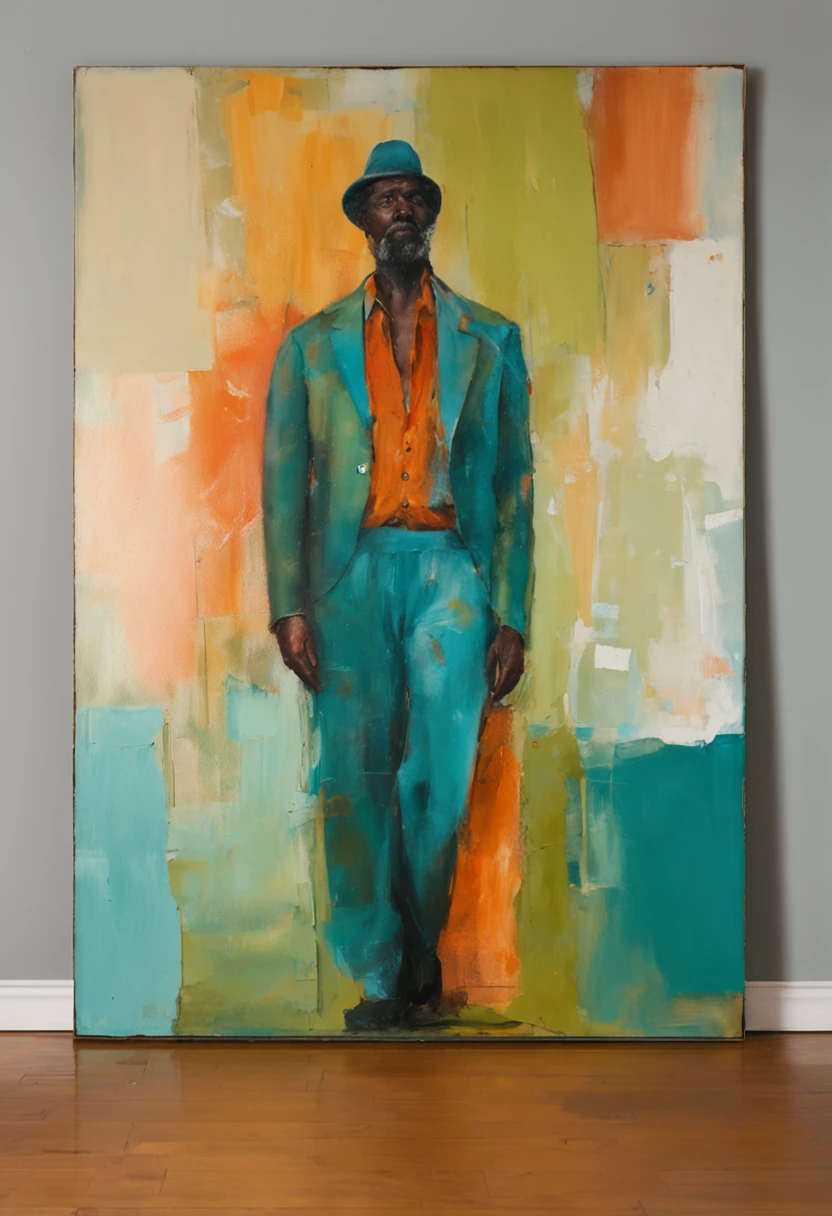 homem vestisdo de terno laranja e gravata da cor teal, ovelhas ao redor, (((visible whole body))), Olhando para o Viewer, retrato, fotografia, pele detalhada, Realistic, fotorrealista, 8k, altamente detalhado, quadro de corpo inteiro, Arte, RAW de alto detalhe, penetrante, soft and diffuse lighting, profundidade de campo rasa, foco nítido, Hiper-realismo, Cinematic lighting