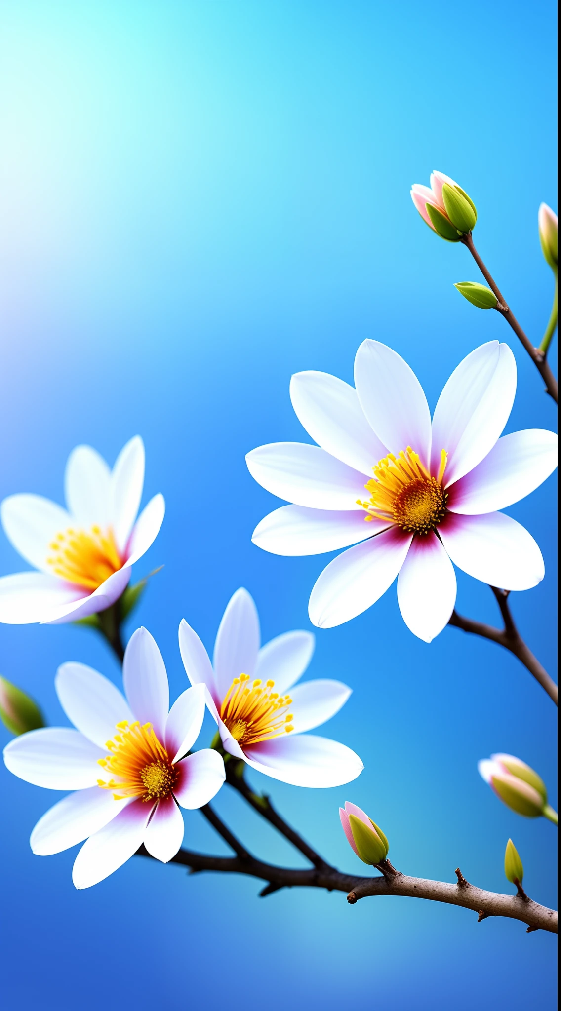 Close-up of a bouquet of flowers on a branch，paul barson，Simple background in warm colors，Light blue petals，blossoms，beautiful digital artworks，beautiful digital art，flowers and blossoms，surreal waiizi flowers，beautiful  flowers，flowers in full bloom，flowers with intricate detail，Incredibly beautiful，beautiful art，beautiful composition 3 - d 4 k，gorgeous digital art，SakuraNS
