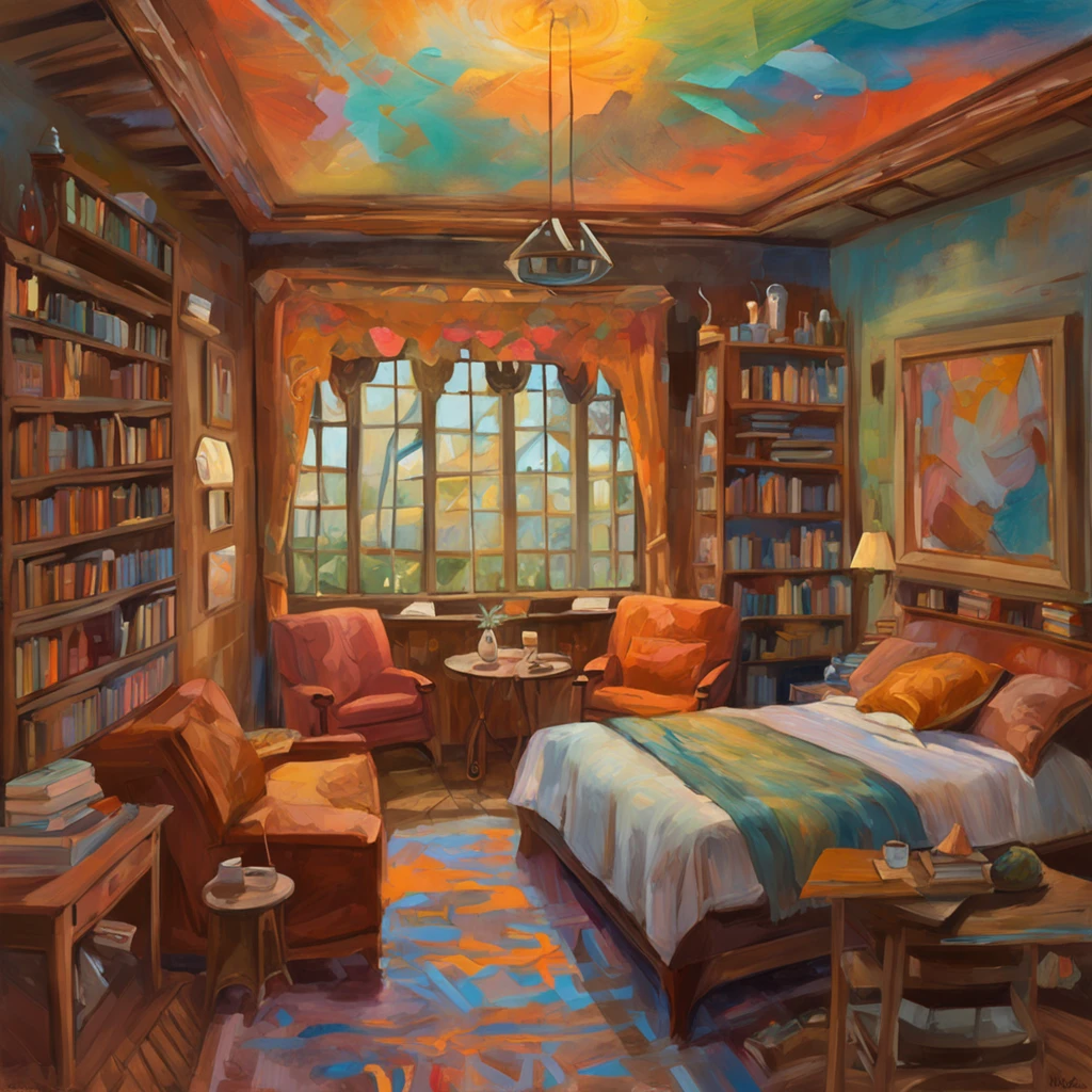 Intricate details of the painting of a chalet, sala iluminada por vela, mesa com livros , por Range Murata, galaxy in background, nuvem, Cores vivas, alto contraste, montanha, arte da linha vetorial, Destaques teal e Laranja, trending on pixiv, Anime Concept Art, Stick, Tapete, alta qualidade, Borda a Borda, Sanskrit