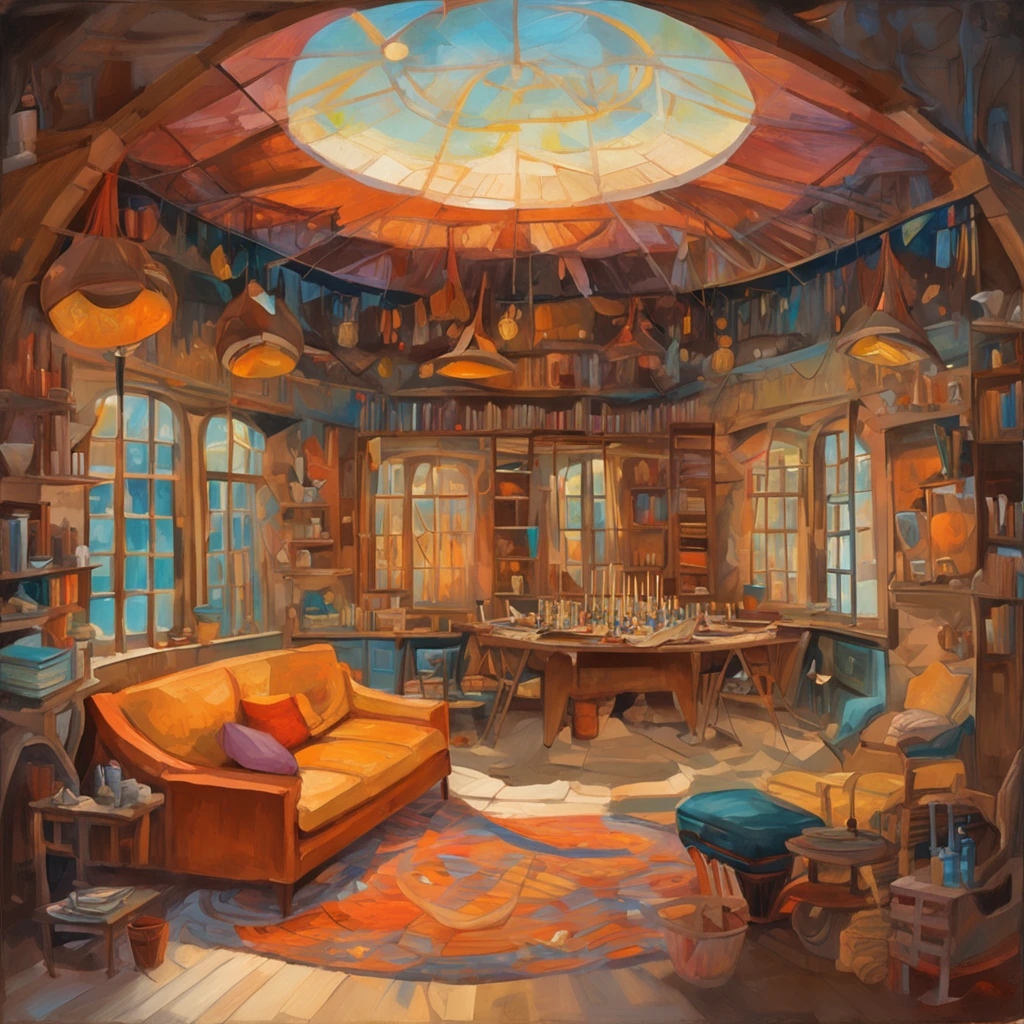 Intricate details of the painting of a chalet, sala iluminada por vela, mesa com livros , por Range Murata, galaxy in background, nuvem, Cores vivas, alto contraste, montanha, arte da linha vetorial, Destaques teal e Laranja, trending on pixiv, Anime Concept Art, Stick, Tapete, alta qualidade, Borda a Borda, Sanskrit