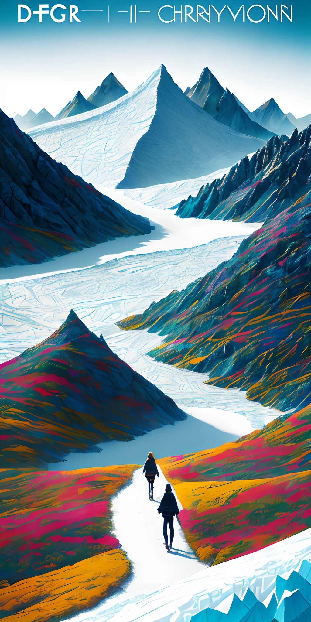 Command: ``/create prompt:((Book cover for a mysterious girl is walking down the ice mountain and standing on the colourful patterned ground)),((layered paper of vibrant mountains are putting side by side on the realistic paper cut field)),paper collage art,trending on artstation,professional photography,cinematic still shot,highly resolution,highly creation quality,UHD,CFG:19,32k lens,delicate colours,intricate paper collage artwork,intricacy book cover and paper cut mountain desgin,intricately drawn paper clutter and book cover,story book illustraction,sharpness,surrealistic features,hyper realistic book cover,exquisite details,symmetrical shape,adventuresome poster illustration