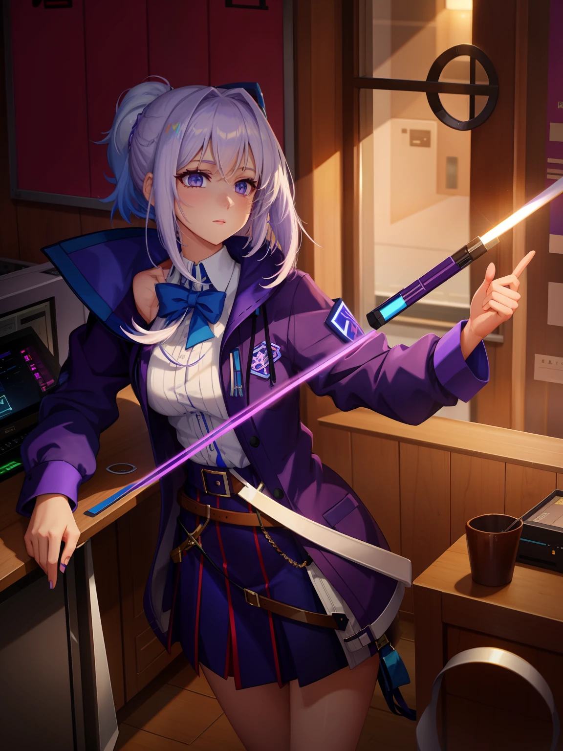 Female careerist,white color hair,Blue-purple clothes,style of anime