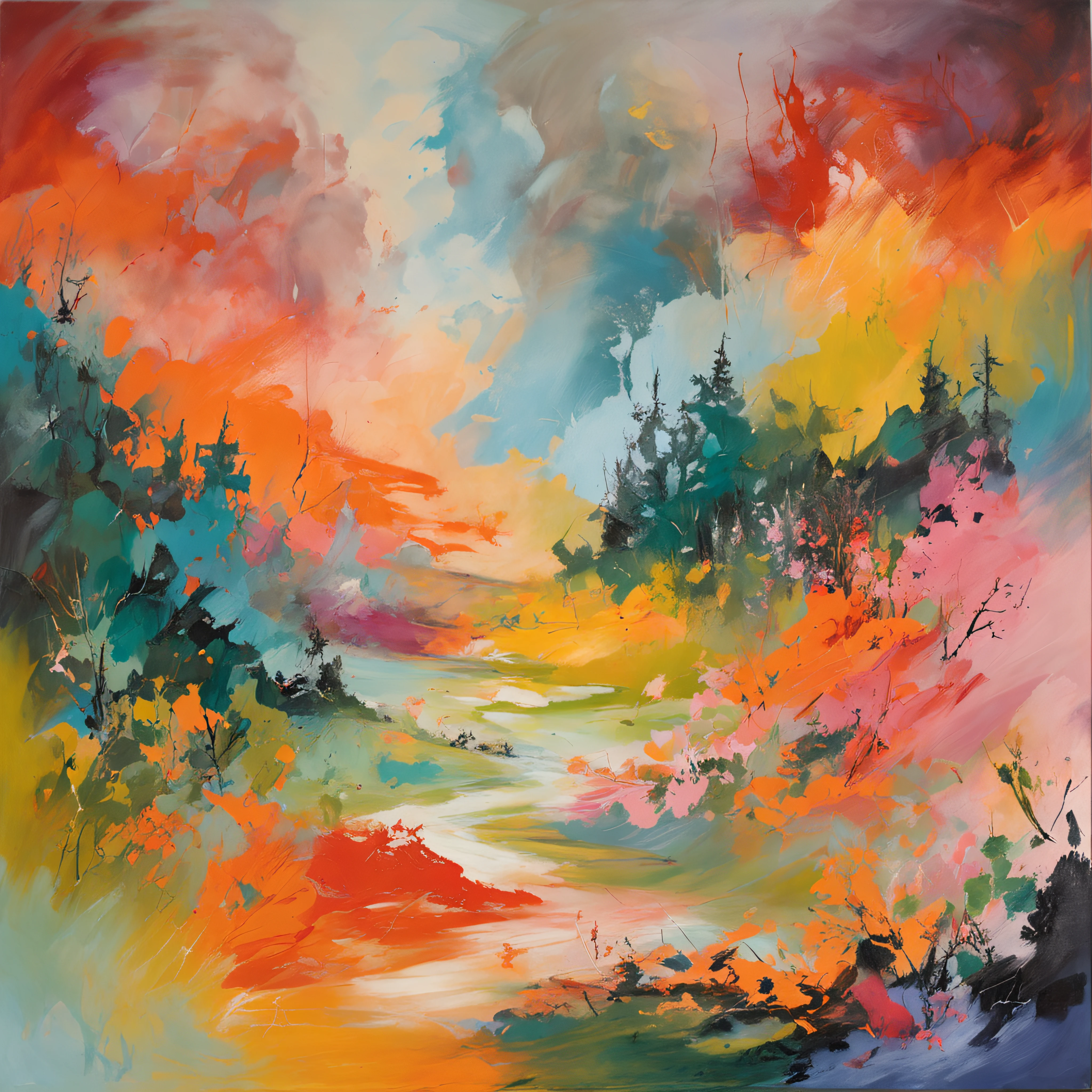 Silence, Intricate painting details of Japanese forests, galaxy in background, Clouds, vivd colour, High contrast, Mountain, vector line art, orange highlights, anime concept art, Stick, high high quality, Edge to edge,