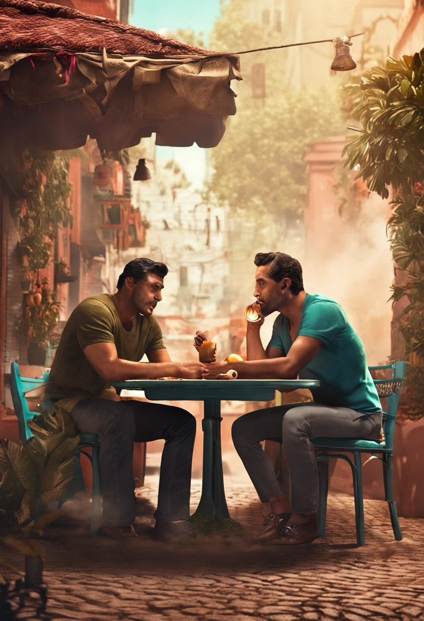 homens gregos comendo em uma mesa conversando sobre filosofia