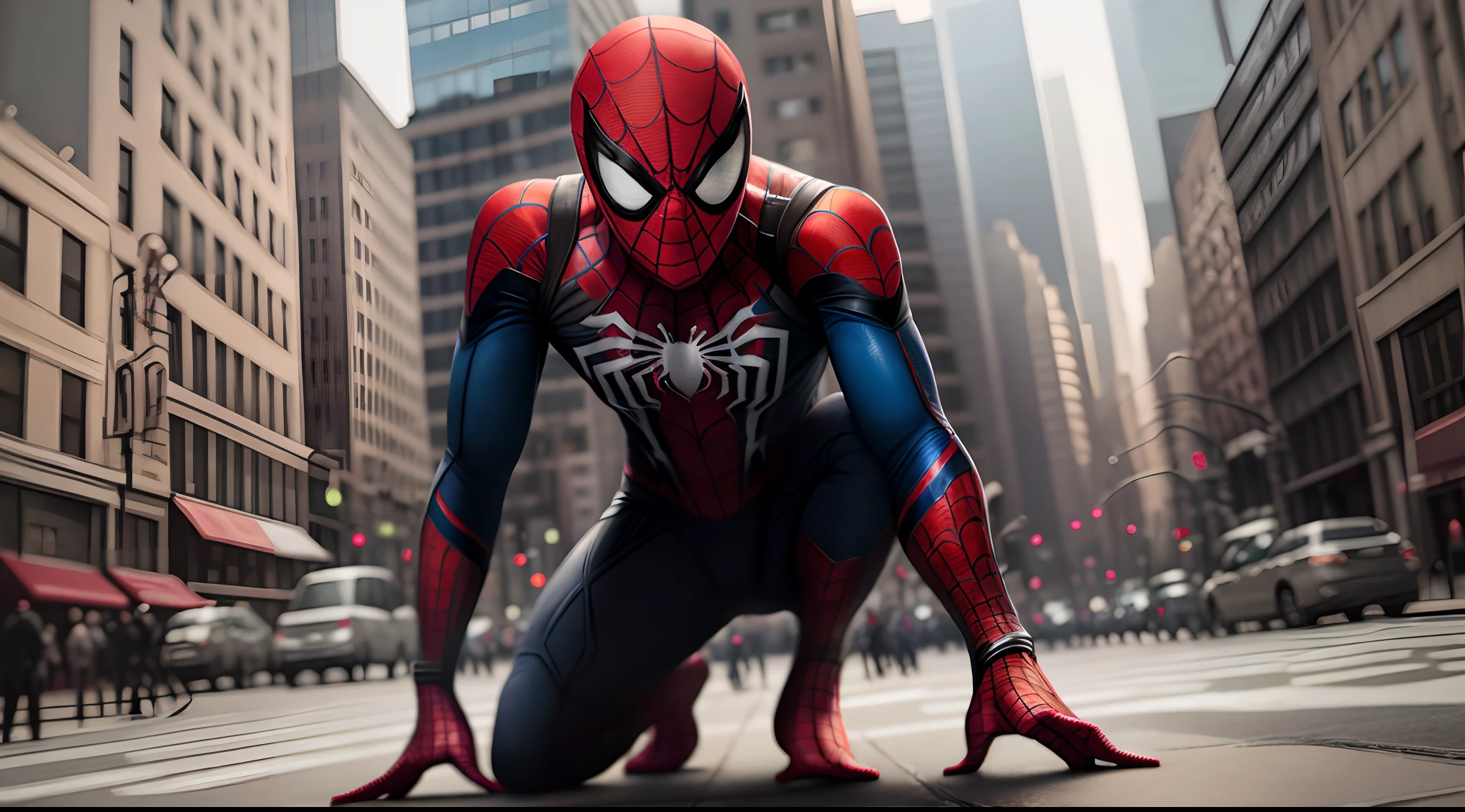 Spider Man taking photos in new york, photorealistic, beauty, 4k